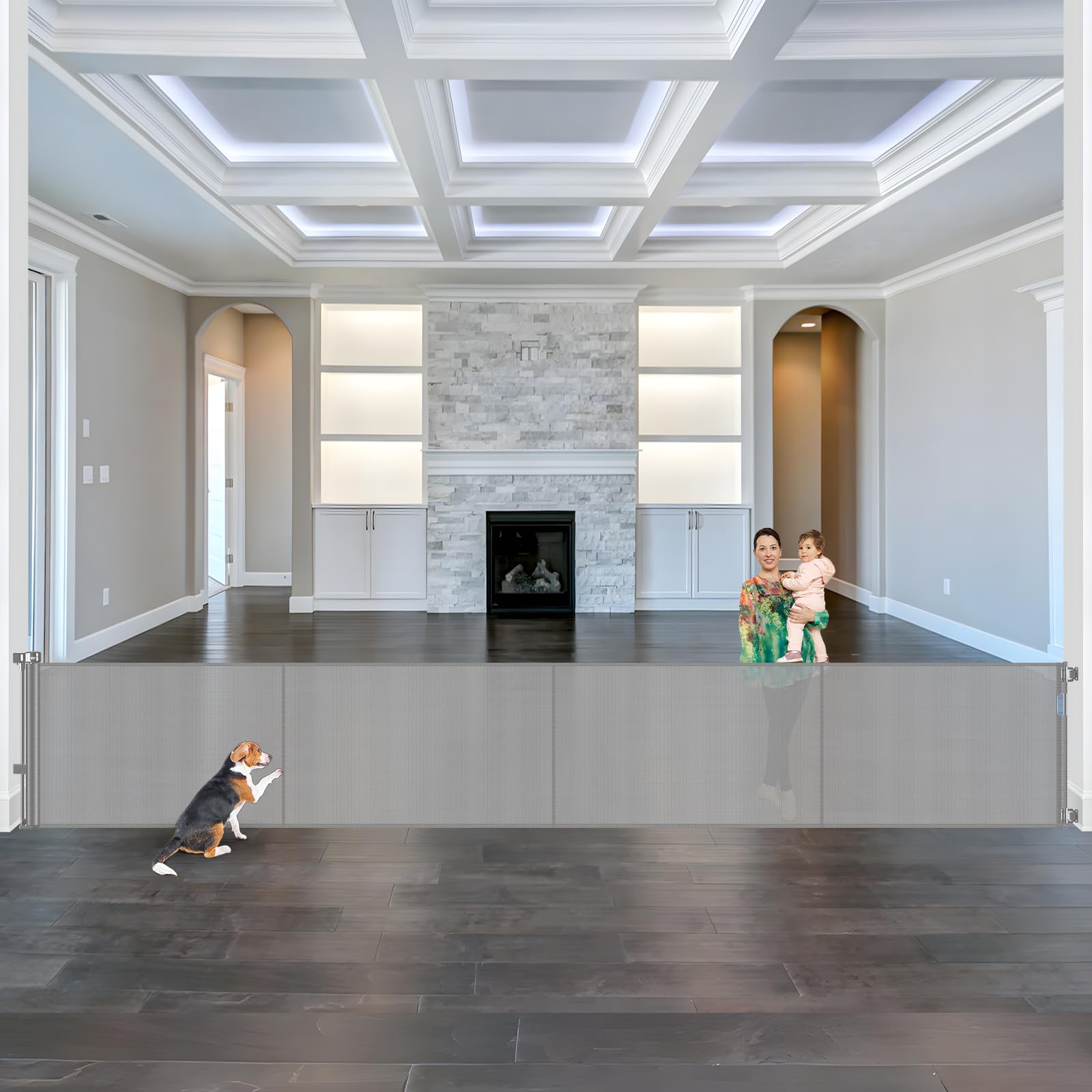 Reinforced 175 Inch Long Baby Gates Indoor Extra Long Dog Gate with Support Rods - Prevent Crawling Under, Extra Wide Retractabl