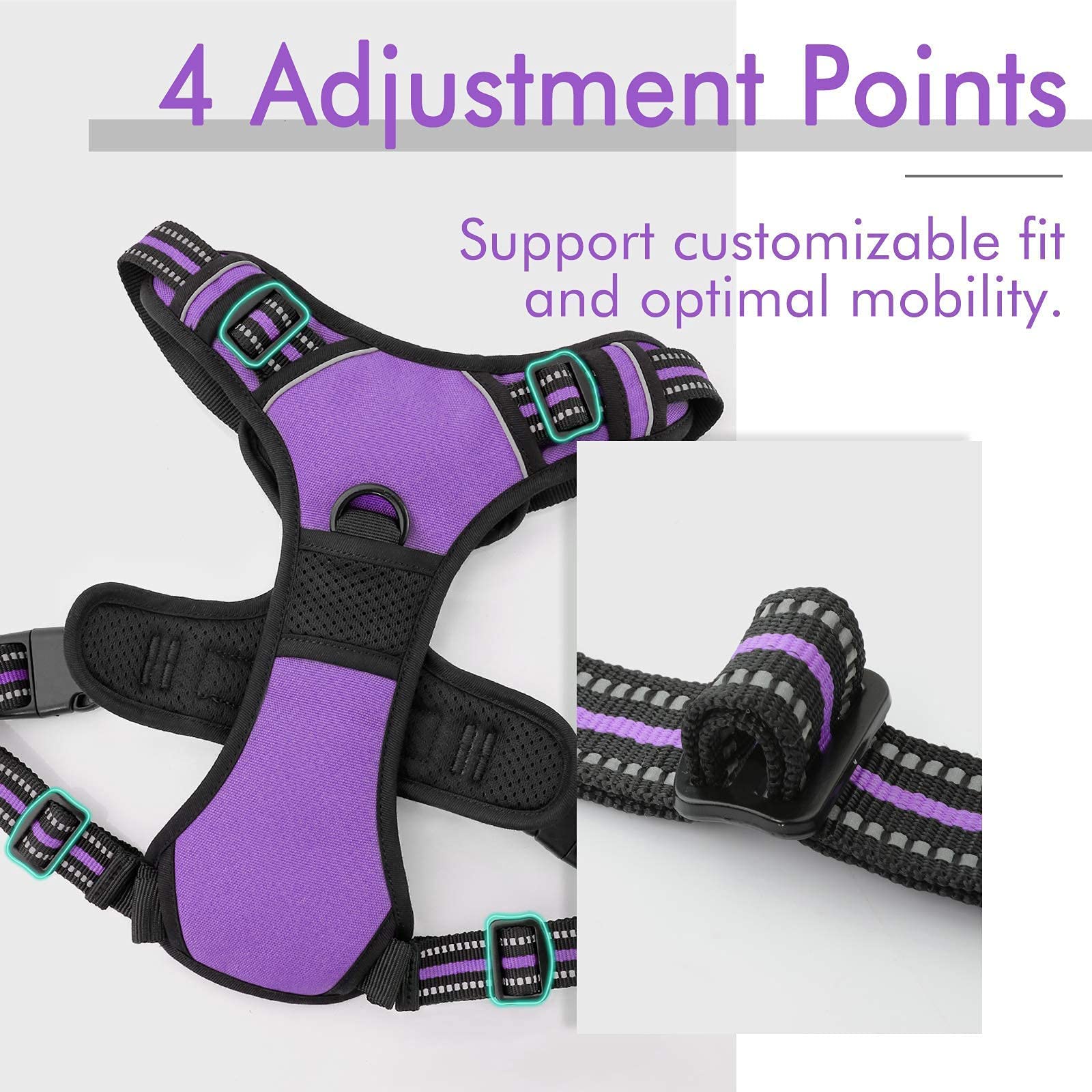 Rabbitgoo Dog Harness, No-Pull Pet Harness With 2 Leash Clips, Adjustable Soft Padded Dog Vest, Reflective No-Choke Pet Oxford Vest With Easy Control Handle For Large Dogs, Purple, Xl