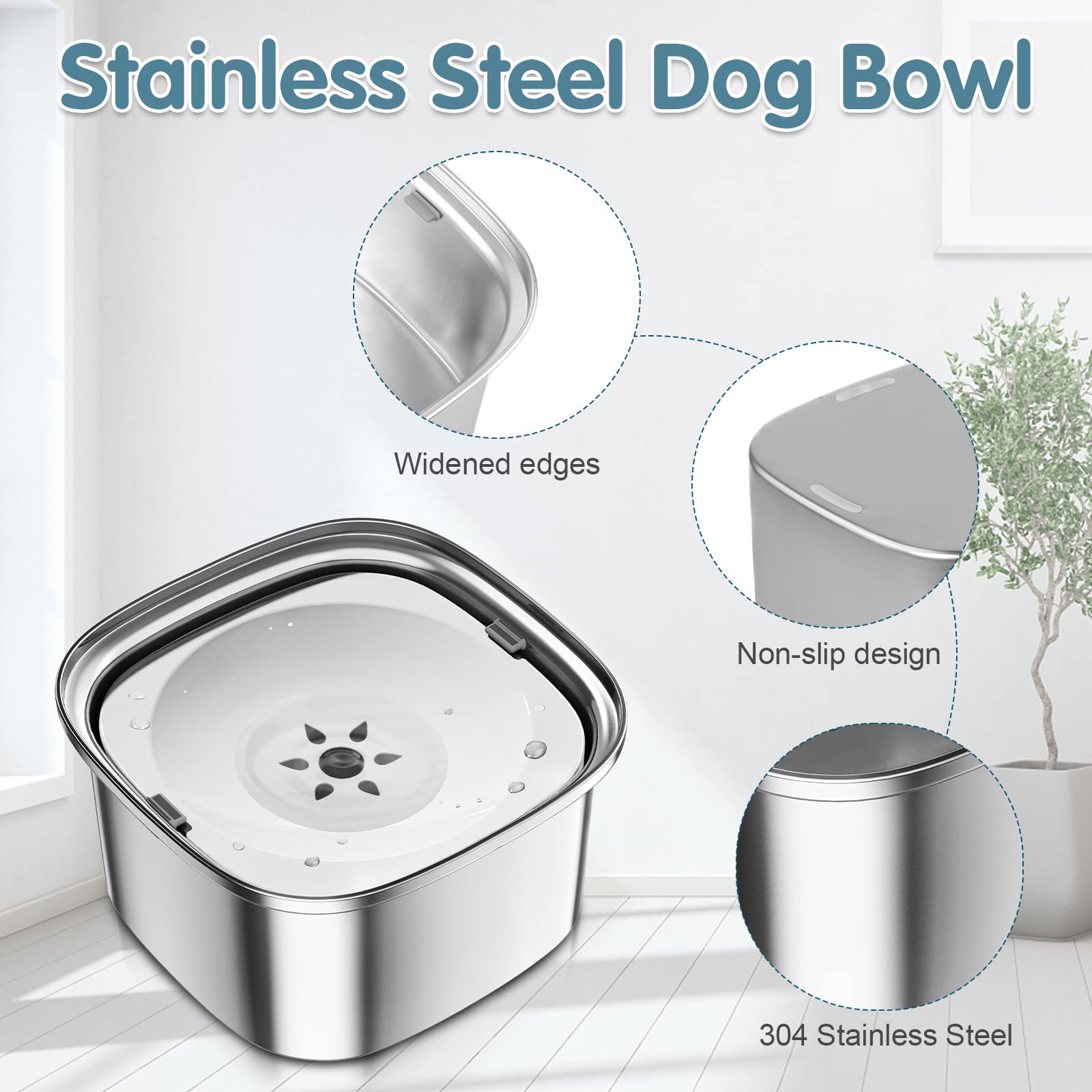 UPSKY 3L Stainless Steel Dog Bowl - 101oz No Spill Large Capacity Slow Water Feeder, Spill Proof Travel Bowl