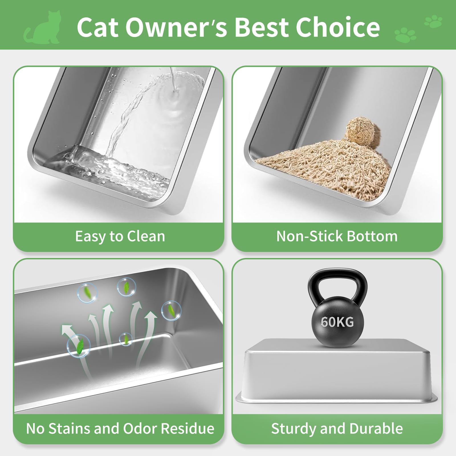 Stainless Steel Cat Litter Box With Lid, 28''X20''X14'' Xxl Extra Large High Sided Enclosure Metal Cat Litter Box, Anti-Leakage,