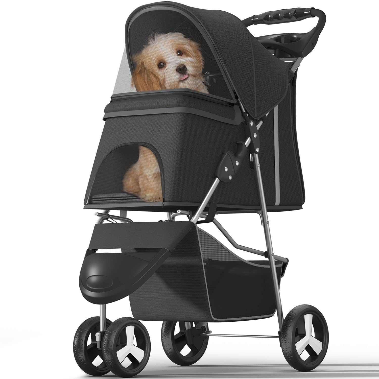 Os Motor Pet Stroller With 3 Wheels For Small/Medium Pets, Portable Travel Foldable Carrier Jogger For Dog Cat Puppy Kitty, Rear