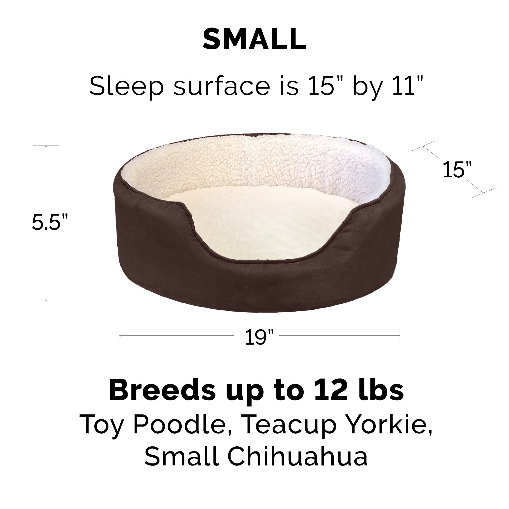 Furhaven Orthopedic Dog Bed for Small Dogs w/ Removable Washable Cover, For Dogs Up to 12 lbs - Sherpa & Suede Oval Lounger - Es