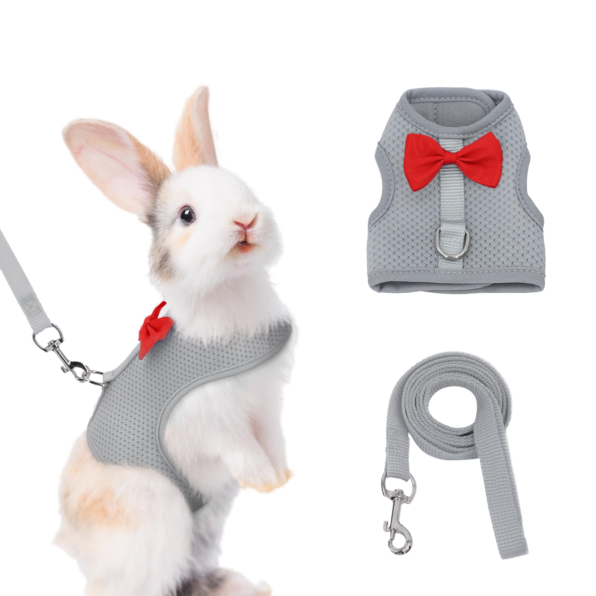 AIITLE Rabbit Harness and Leash Set with Cute Bow, Soft Breathable Mesh Vest Harness for Rabbits Kitten Ferret Puppy Small Pets 