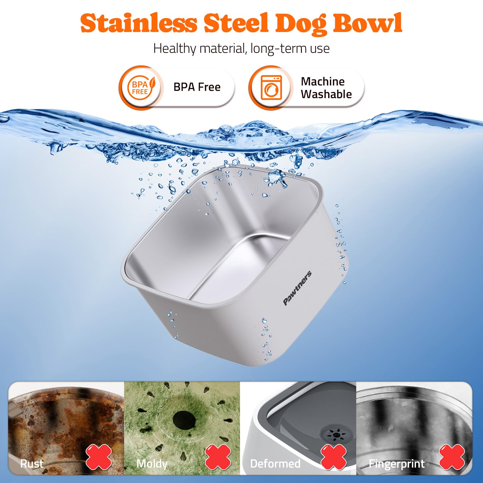 Dog Water Bowl No Spill, 4.5L Stainless Steel Dog Floating Bowl, Slow Water Bowl For Dog With Filter, Non-Slip Base, No Splash W