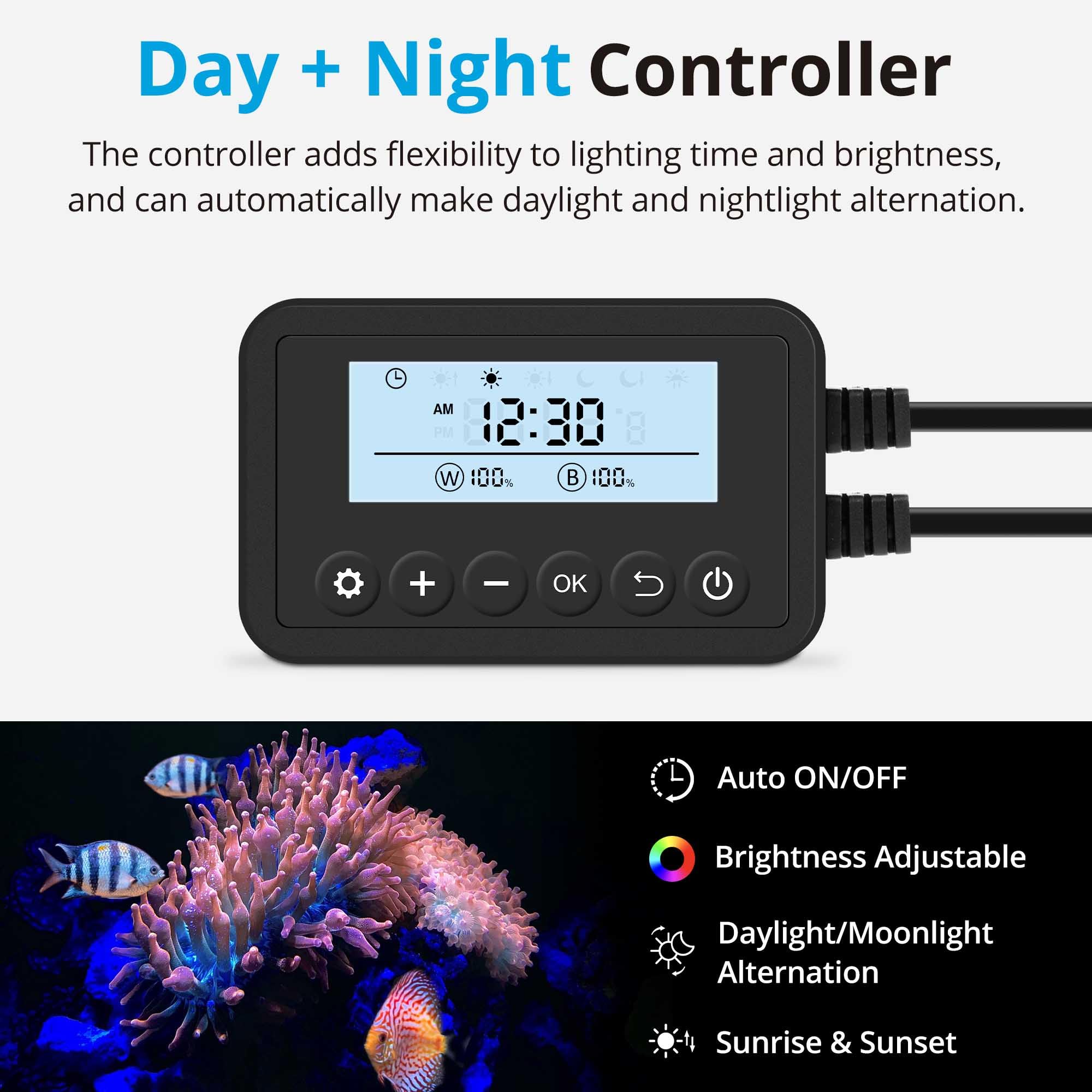 Nicrew Saltwater Aquarium Light, Marine Led Fish Tank Light For Coral Reef Tanks, 2-Channel Timer Included, 30 To 36-Inch, 32-Watt