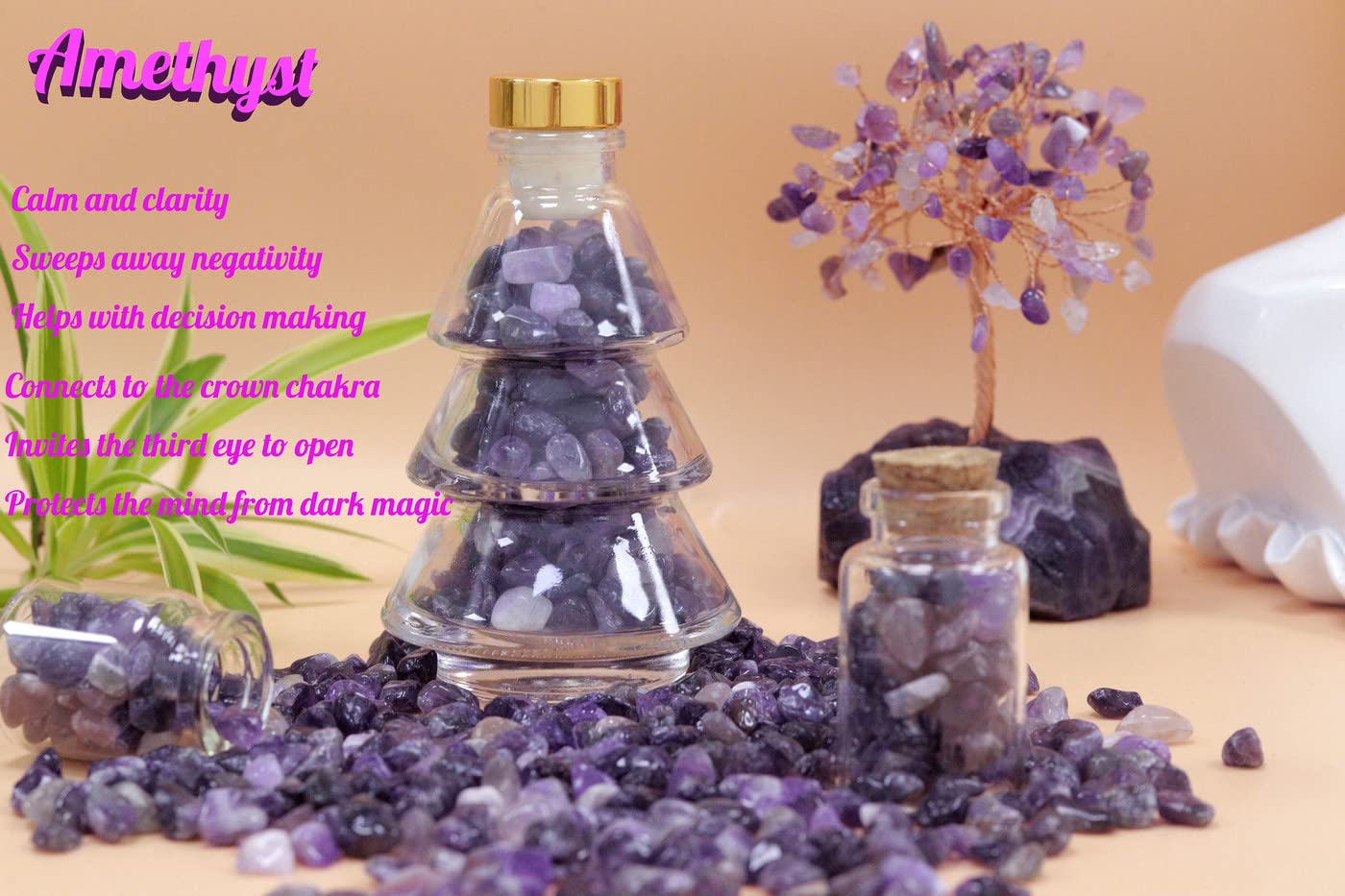 1Lb Amethyst Aquarium Gravel Rocks Natural Tumbled Healing Crystal Chips Bulk Gemstones Tumbled Crushed Stones For Fountain Vase Filler Planters Decorative Fish Tank Potted Reiki Energy Balancing