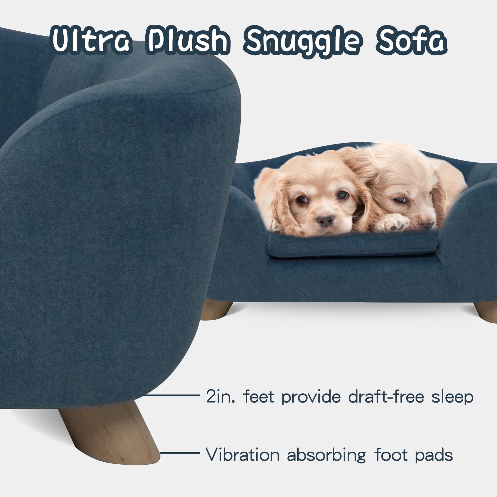 Shavi Dog Sofa Pet Couch For Samll Pet Dog And Cats, Low Back Lounging Bed With Velvet Modern Cat Couch Easy-To-Clean(Blue)