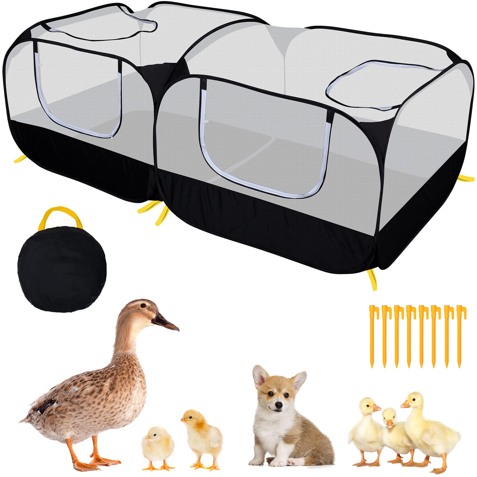 Small Animal Playpen, Portable Chicken Run Coop with Detachable Bottom and Breathable Mesh Walls, Foldable Pet Enclosure for Pup