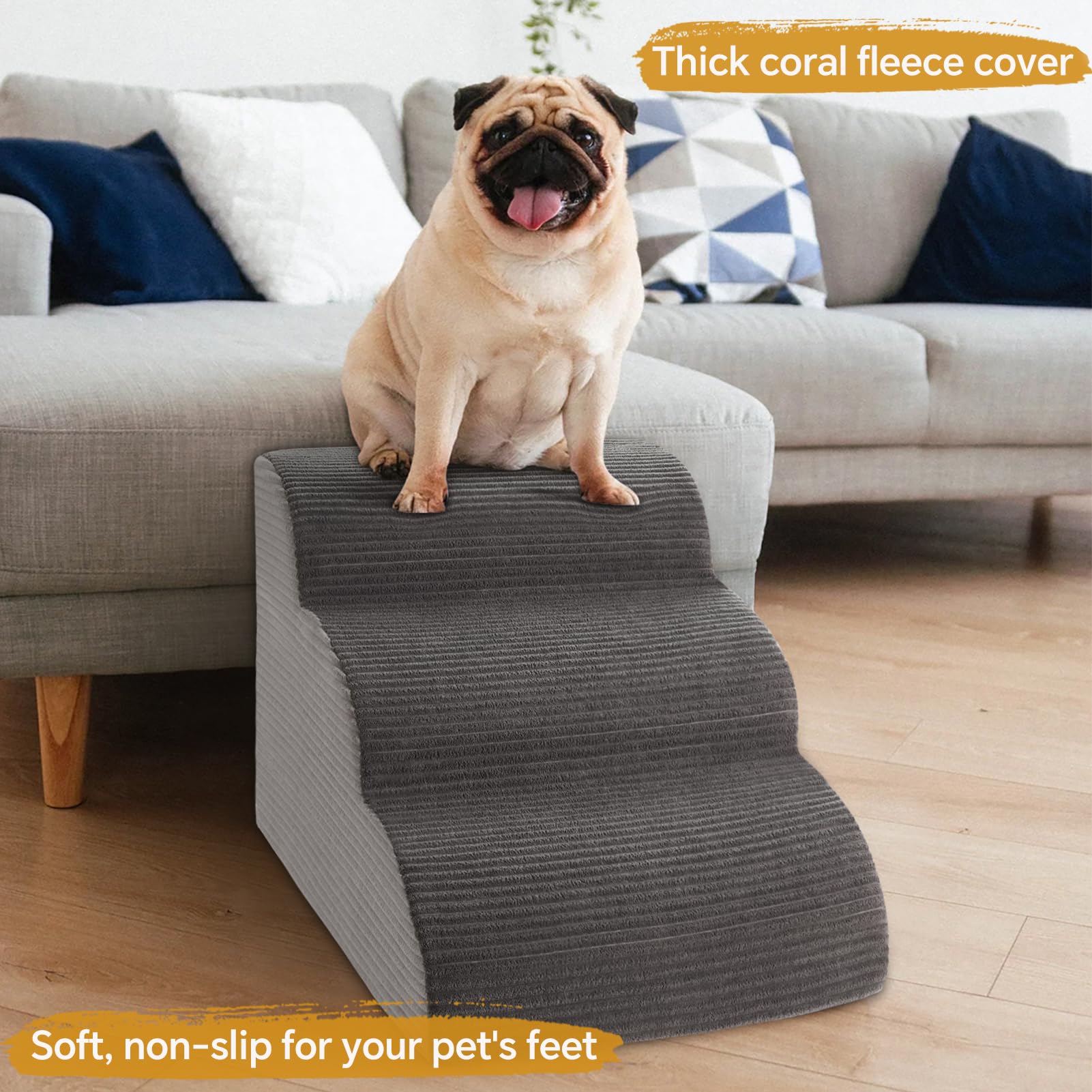 15.7   H Curved Dog Stairs Ramp for Beds Couches, Pet Steps with Durable Non-Slip Washble Fabric Cover, Pet Stairs for Bed Climb