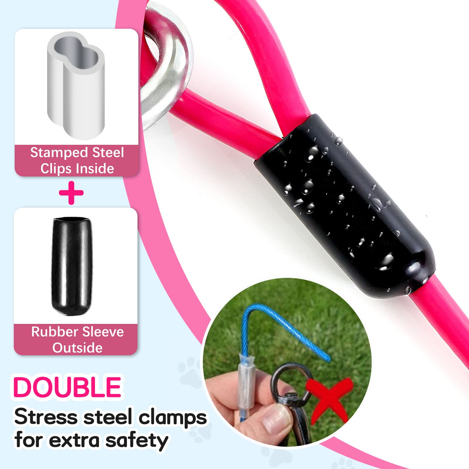 Tie Out Cable For Dogs, 10Ft Dog Leads For Yard Chew Proof, Heavy Duty Dog Tie Out Cable For Large Dogs Up To 250Lbs, Durable Dog Runner For Yard Or Camping