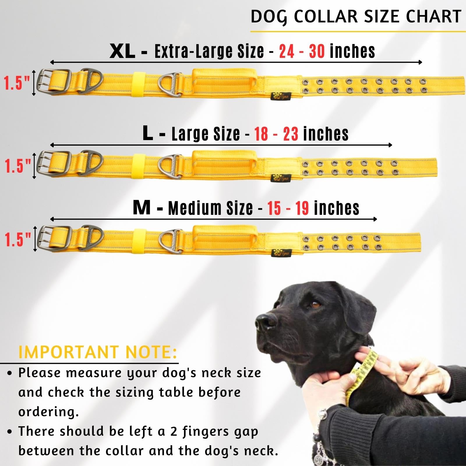 Adityna Heavy Duty Dog Collar For Medium Dogs - Reflective Yellow Collar With Handle For Training, And Walking - Wide, Thick, Ta