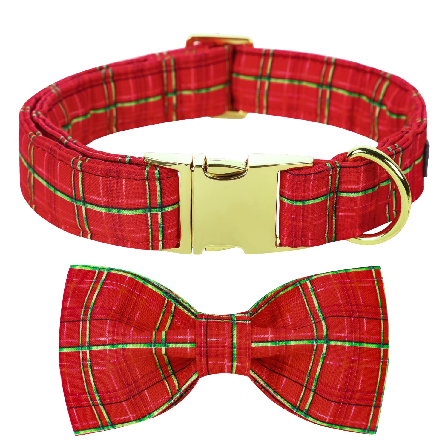 Maca Bates Christmas Dog Collar With Bow Tie & Flower Tie, Dog Bandana For Small Medium Large Dogs,Elk Christmas Tree Winter Dog Collar With Adjustable Metal Buckle