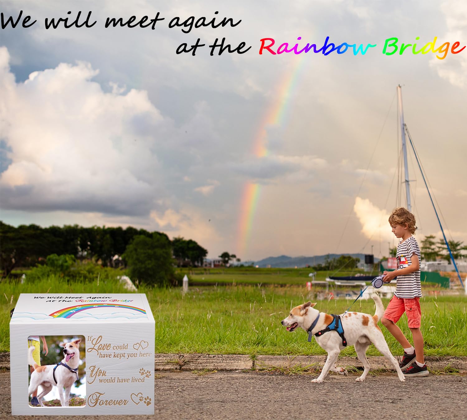 Sofunii Pet Urns For Dogs Or Cats Ashes,Extra Large Wooden Funeral Cremation Memorial Box With Photo Frame,Rainbow Bridge Keepsa