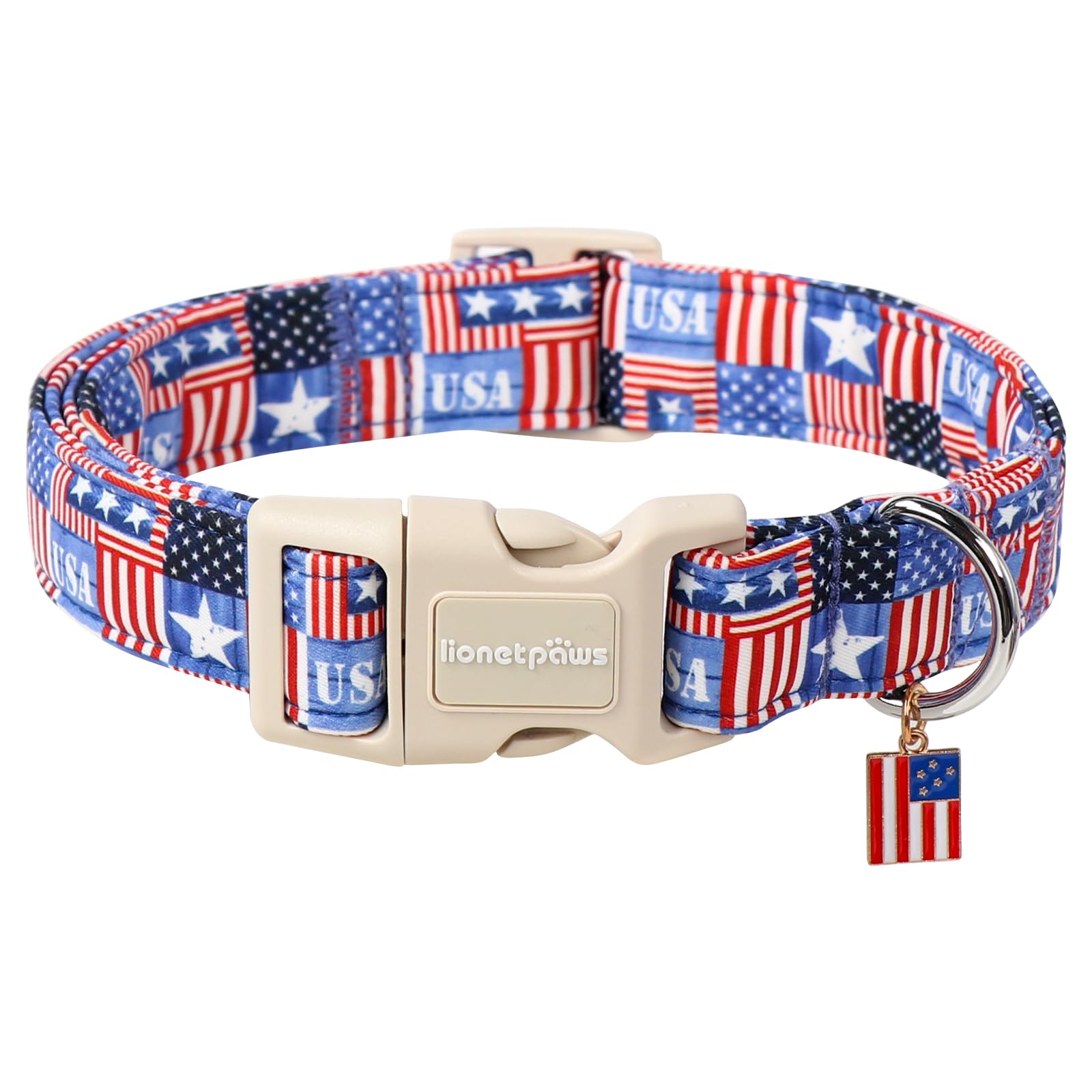Lionet Paws Summer Dog Collar- Cute 4Th Of July Dog Collars With America Flag Pattern And Plastic Buckle, Light Adjustable Dog C