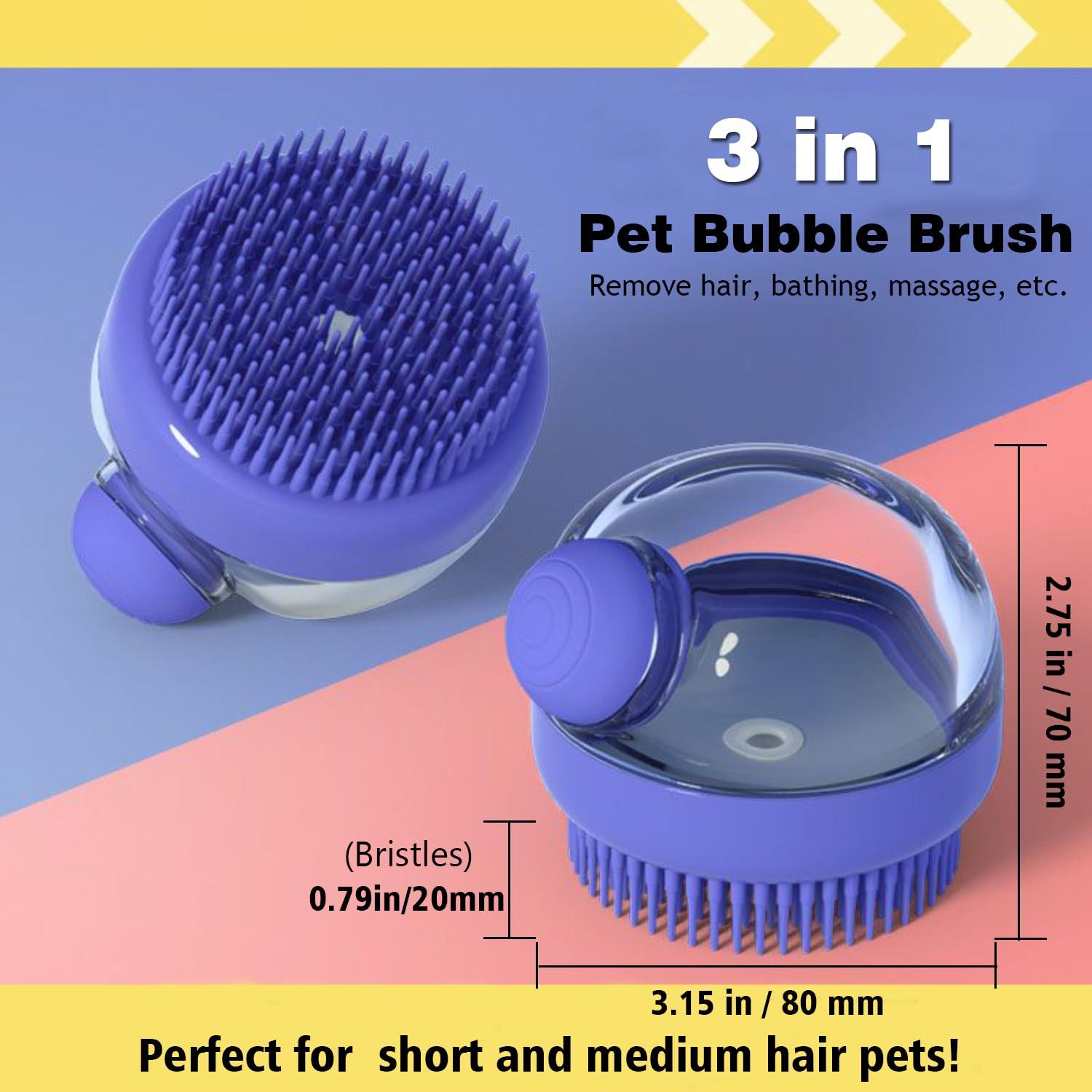 Kwispel Dog Bath Scrubber Brush, 2 Pcs Pet Dog Grooming Massage Shampoo Bath Brush With Soap And Shampoo Dispenser Soft Silicone