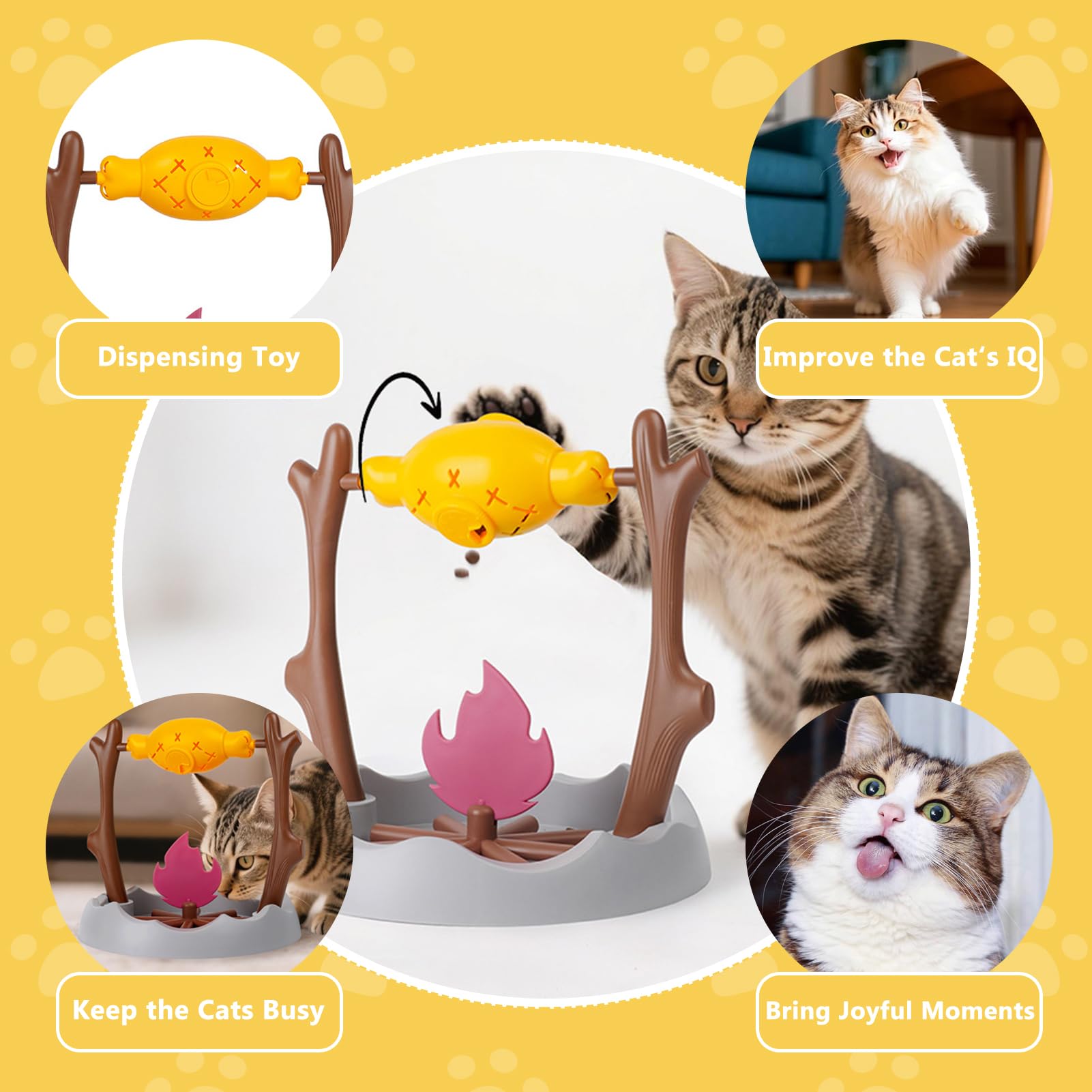 DFQ Cat Treat-Dispensing Slow Puzzle Feeder Bowls,Unique Rotatable Roast and Flame,Cognitive Training Game,Enrichment Interactiv