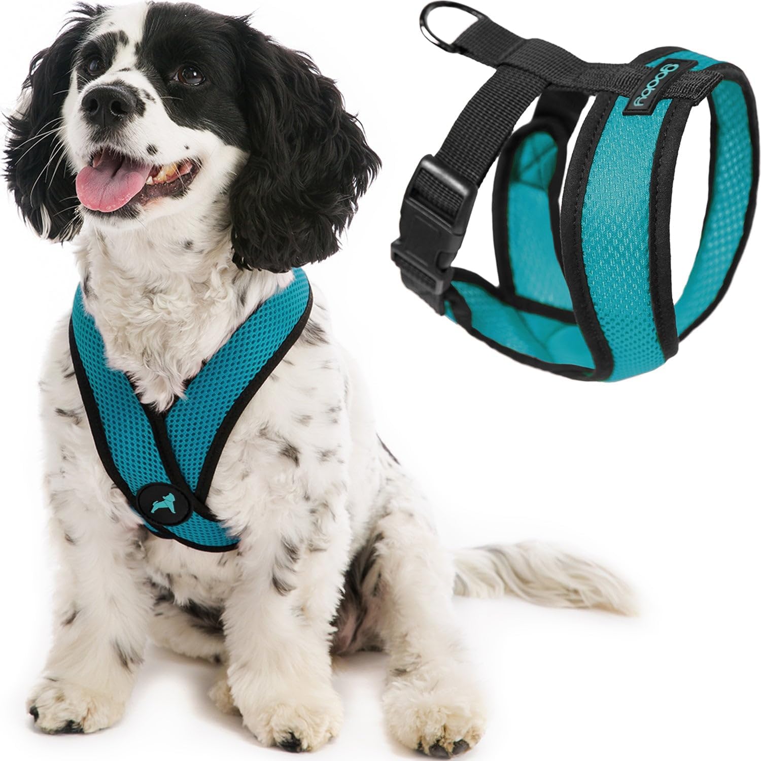 Gooby Comfort X Head In Harness - Turquoise, Large - No Pull Small Dog Harness, Patented Choke-Free X Frame - On The Go Dog Harn