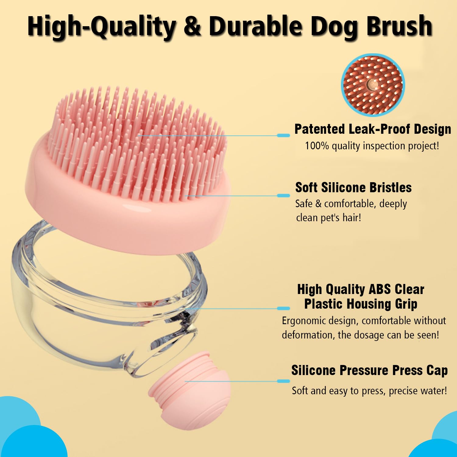 Kwispel Dog Bath Scrubber Brush, 2 Pcs Pet Dog Grooming Massage Shampoo Bath Brush With Soap And Shampoo Dispenser Soft Silicone
