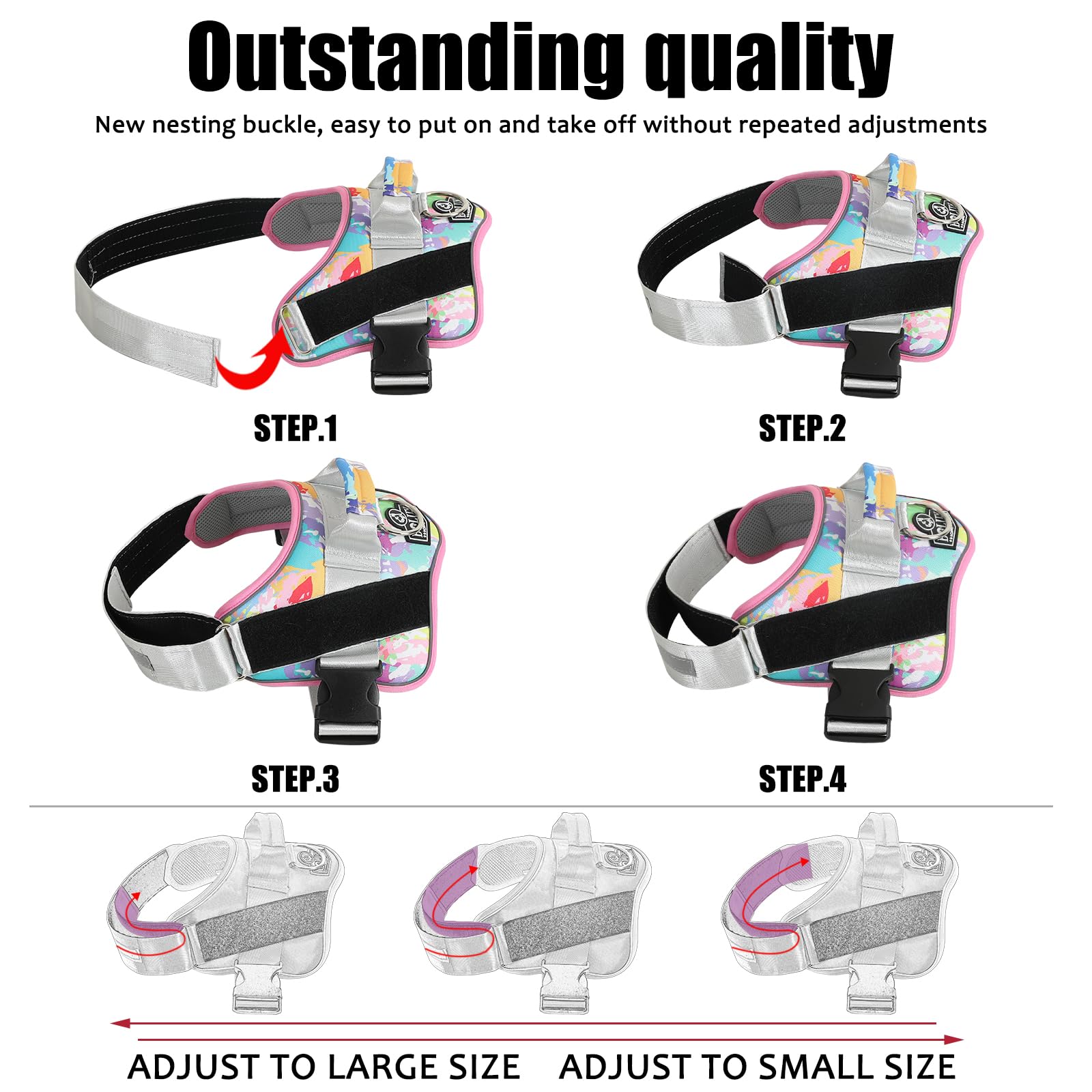 Bolux Dog Harness, No-Pull Reflective Dog Vest, Breathable Adjustable Pet Harness With Handle For Outdoor Walking - No More Pulling, Tugging Or Choking (Large (Pack Of 1), Oilpainting)