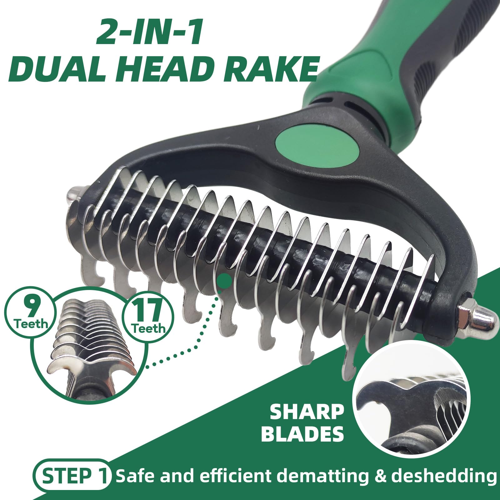 Kueiox Pet Grooming Kit - 7 Pcs Green Deshedding Brush Set With Undercoat Rake, Slicker Brush, Bath Brush & Nail Clipper For Sho