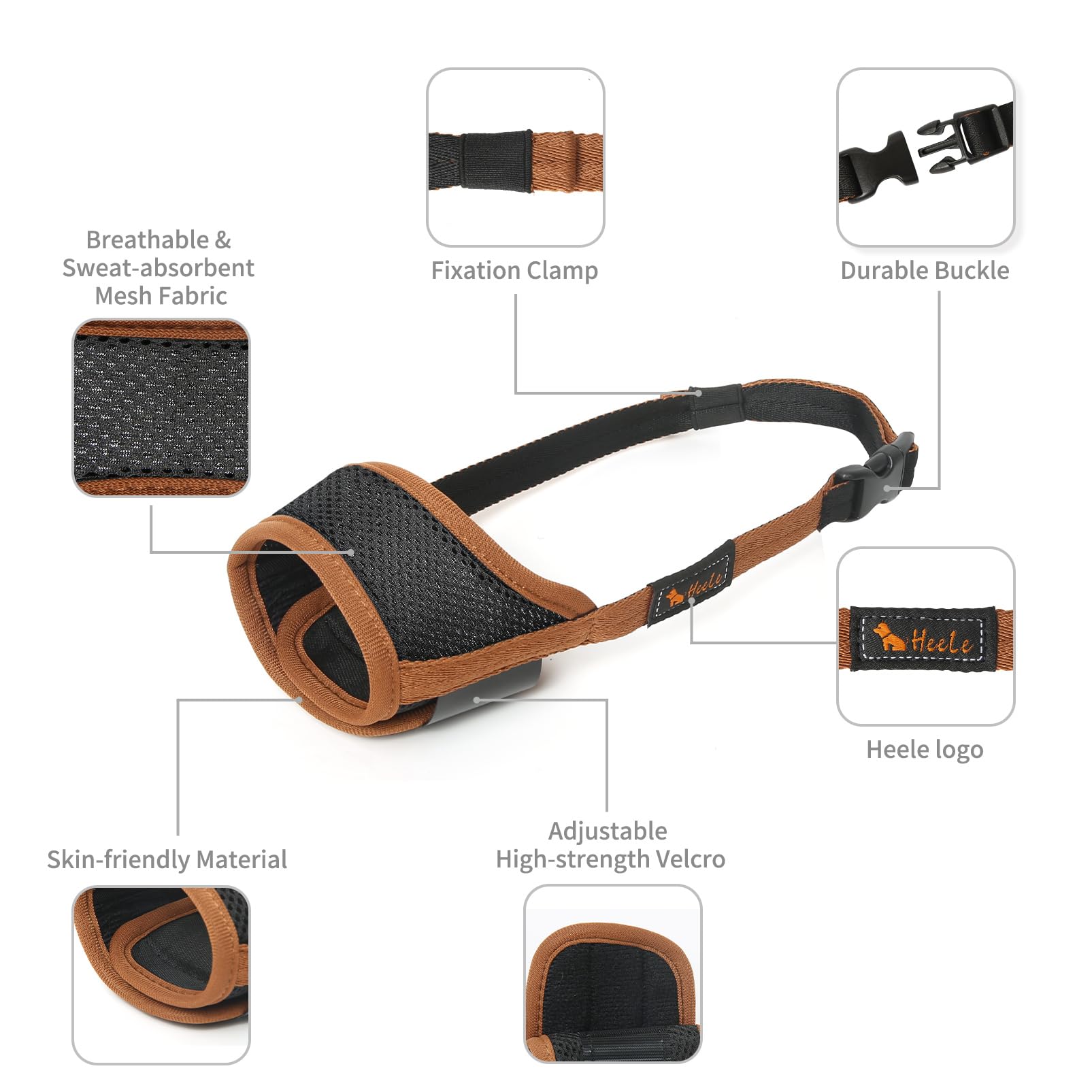 Heele Dog Muzzle For Small Medium Large Dogs, Soft Muzzle Breathable Dog Mouth Guard With Adjustable Strap And Fasten Buckle For
