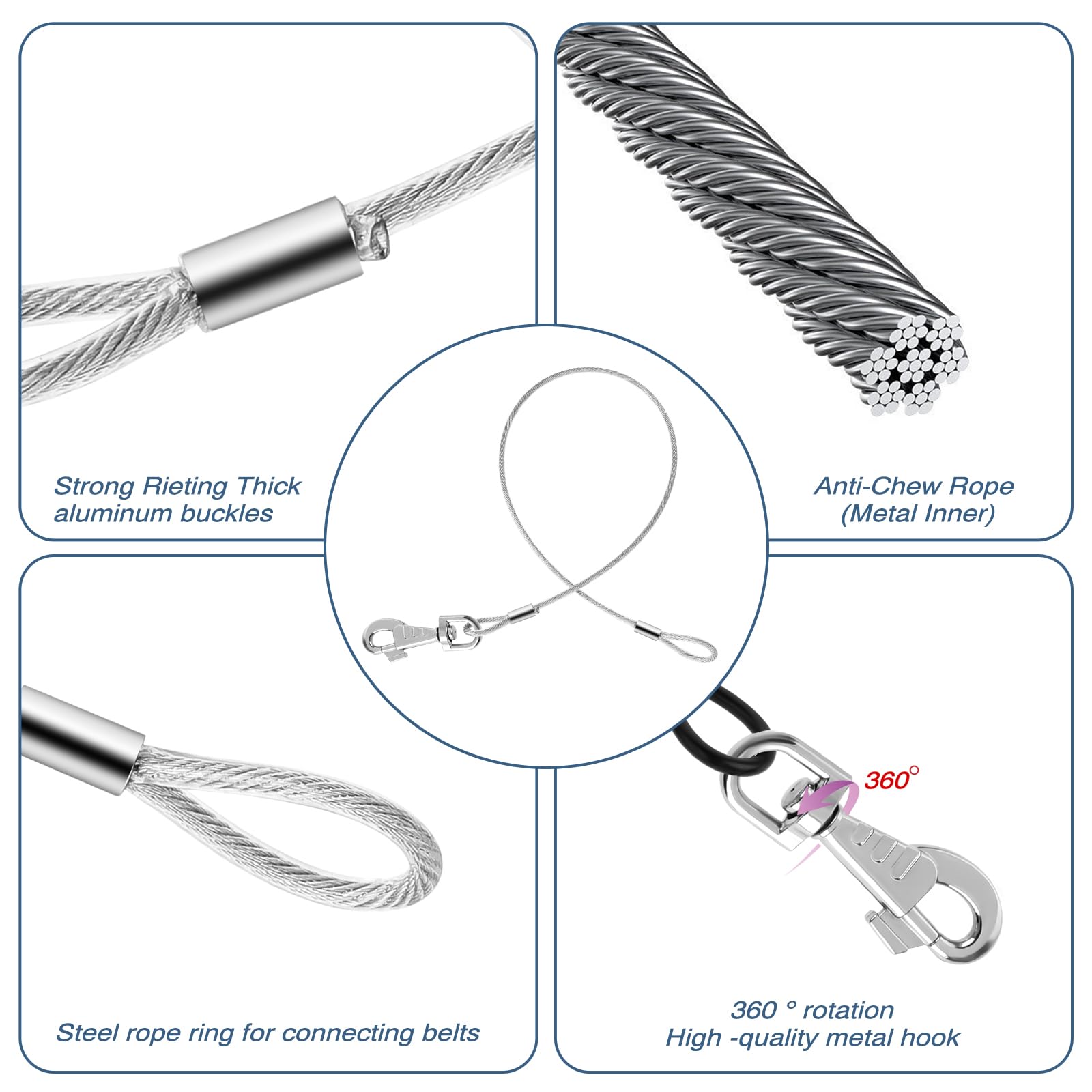 2 Pack Chew Proof Dog Leash Extension Rope, 24'' Short Dog Leash Extender For Training, Non Chewable Dog Leash Extender Suitable