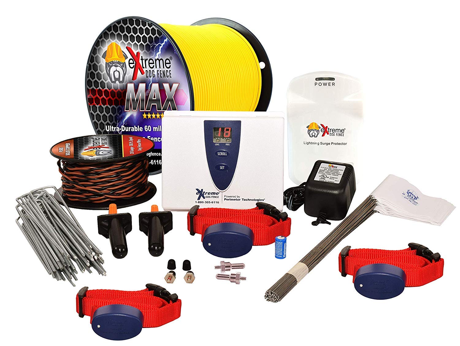 Extreme Dog Fence Max Grade Electric Dog Fence - 3 Dog Kit - 1500 Feet Of Heavy Duty -Plus Maximum Duty Wire For Ultimate Perfor