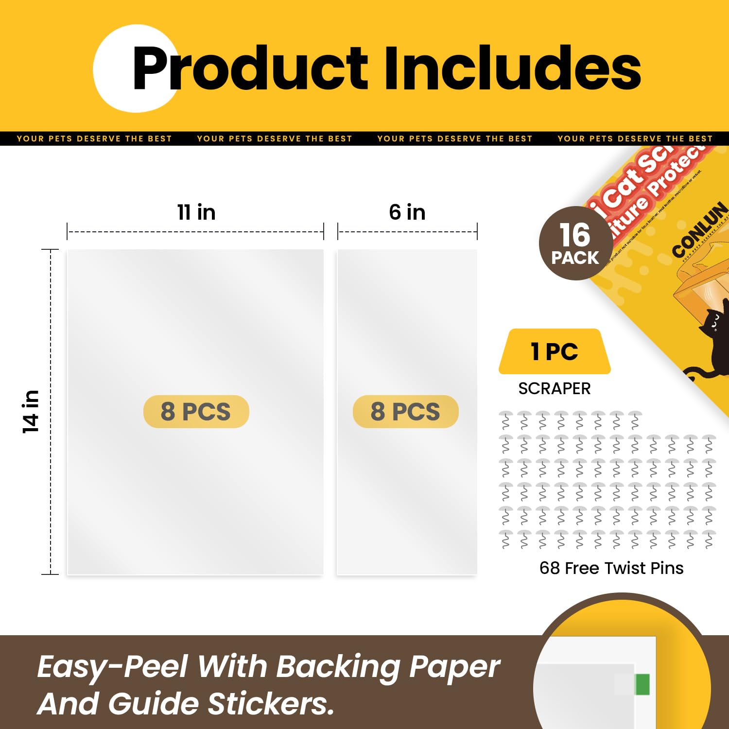 Cat Scratch Furniture Protector-16 Pack Single Side Couch Protector, Clear Anti Cat Furniture Protector, Scratch Deterrent, 16 P