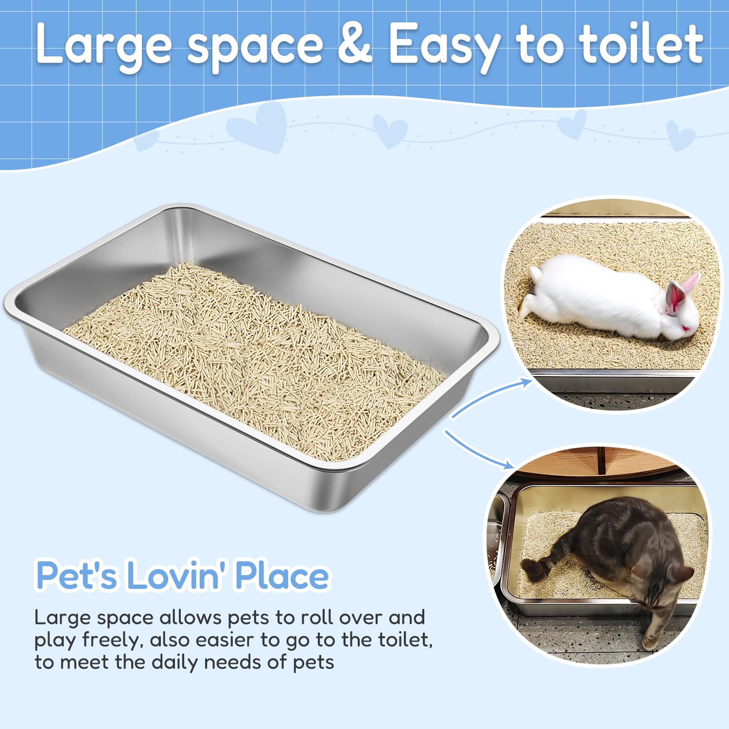 Lihong Stainless Steel Cat Litter Box,Large Metal Litter Box For Small Large Cats Kitty Rabbits,No Smell,Non Stick,Easy To Clean(20' Lx14 Wx4 H,L)