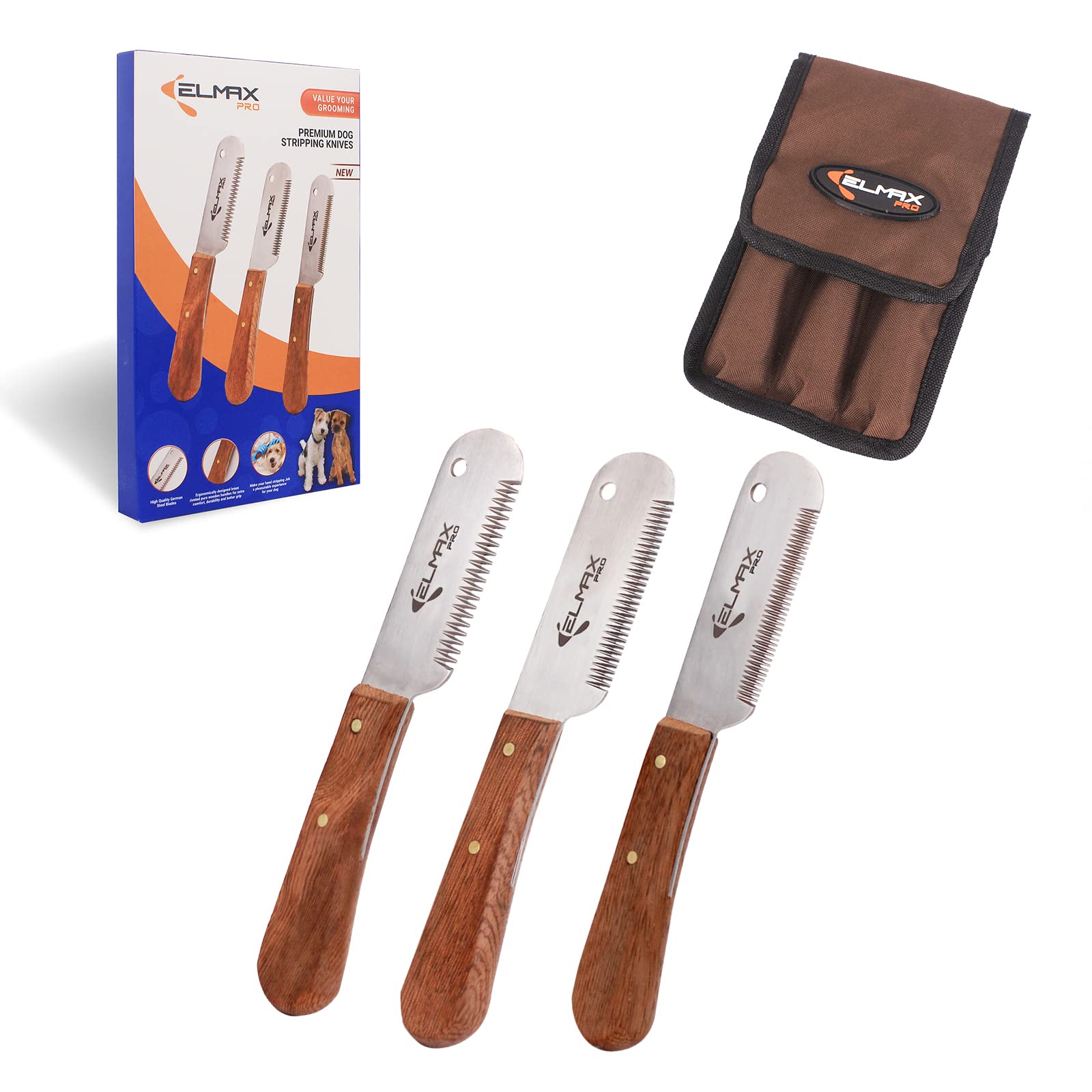 Elmax Pro Professional Stripping Knife For Dogs, Best For Removing Unwanted Undercoat, Blades Are Made Of Stainless Steel With W
