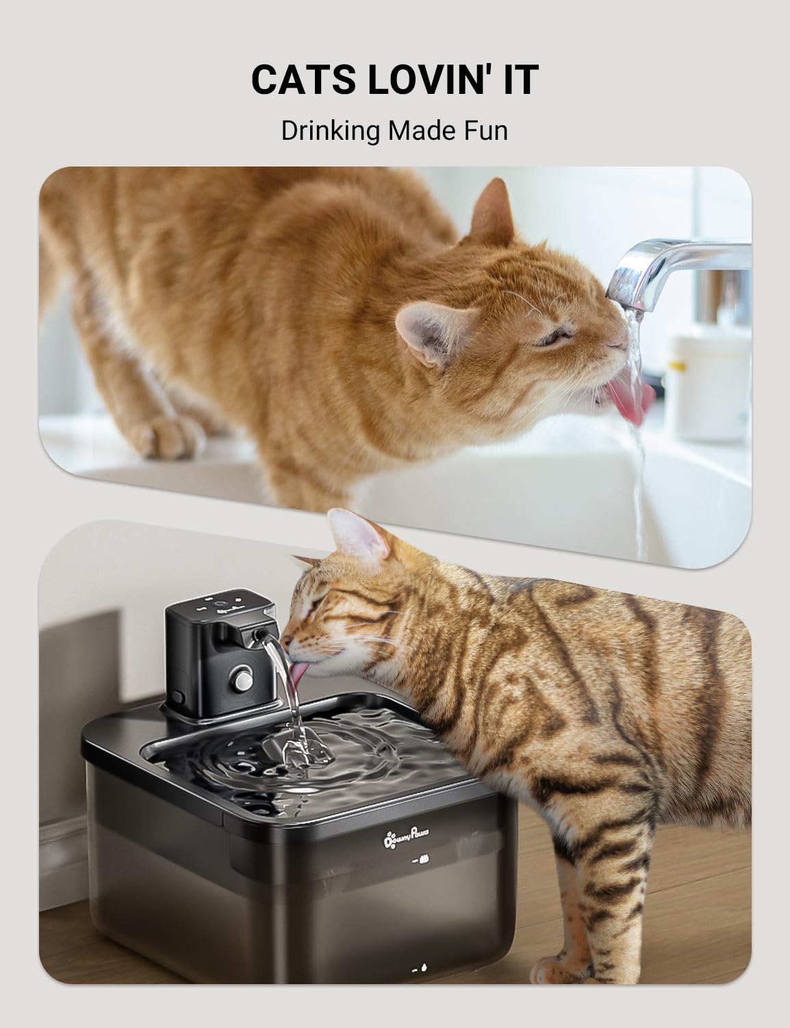 DownyPaws Cat Water Fountain Cordless, 84oz/2.5L Fursink Wireless Pet Water Fountains for Cats Indoor, Battery Operated Cat Drin