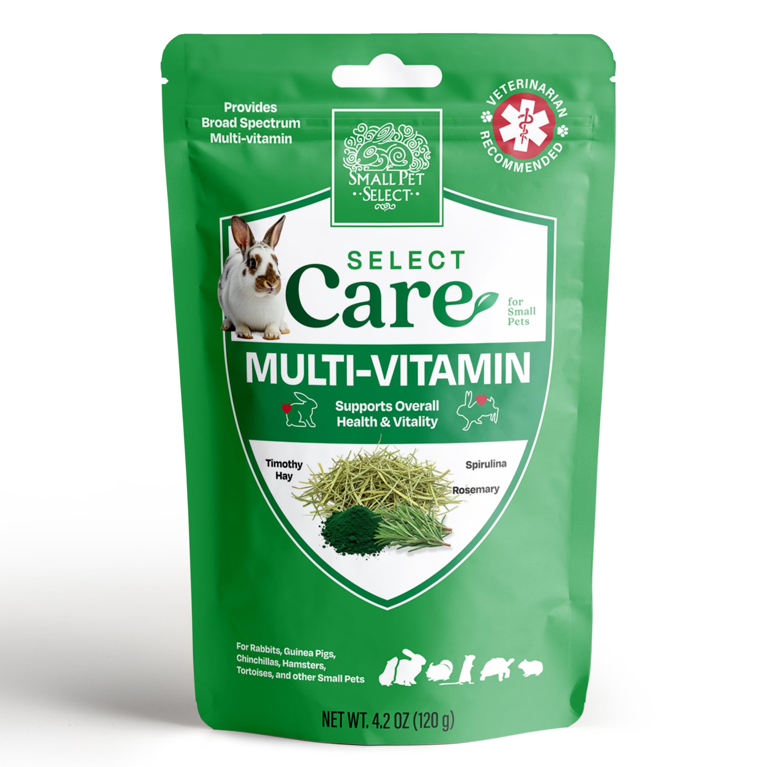 Small Pet Select - Select Care Multivitamin Support Supplement, Natural High Fiber Timothy Hay Based Treats for Rabbits, Guinea 