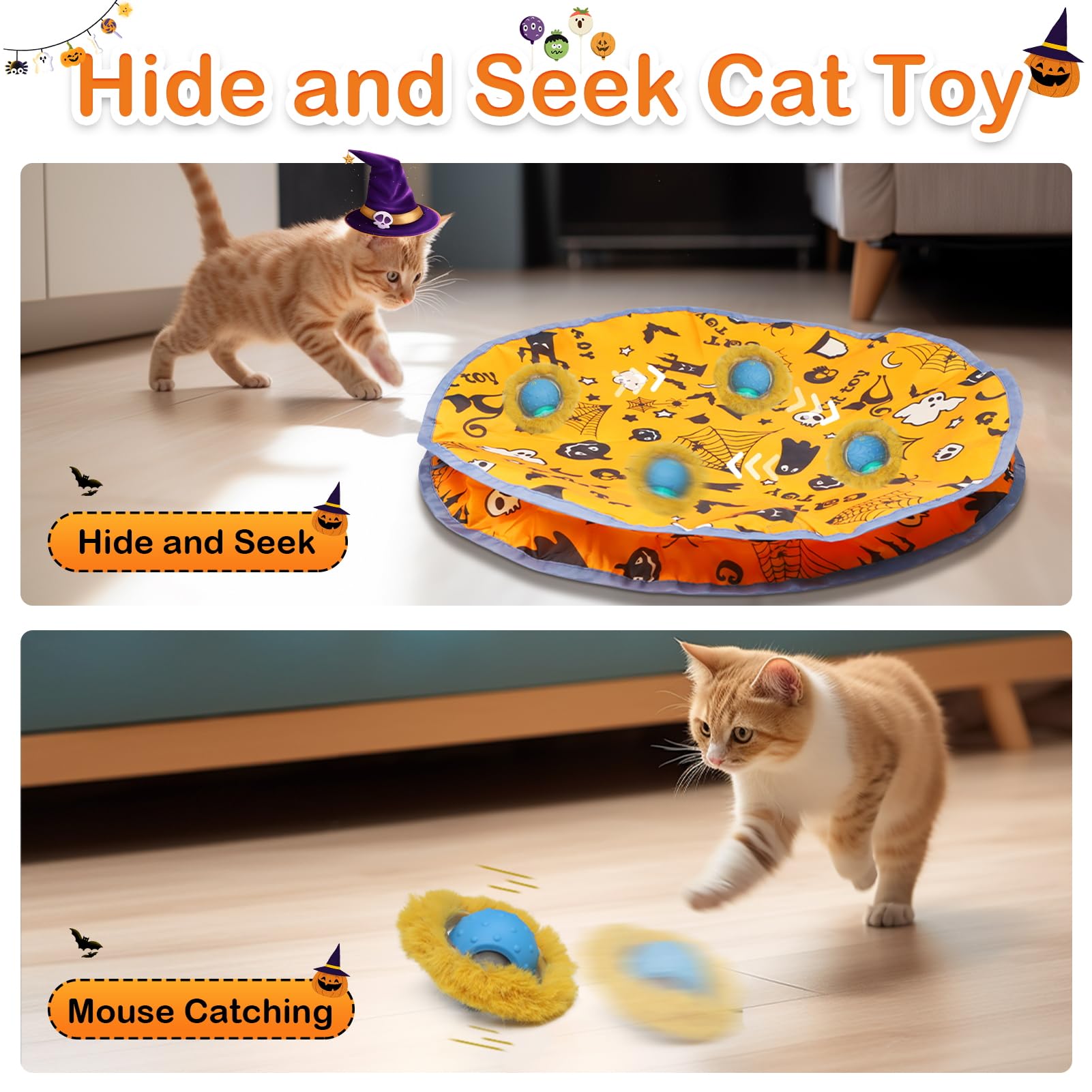 Giociv Interactive Cat Toy Ball - Fast Rolling, Motion Activated Chirping, Hide and Seek Mouse Game for Halloween Party