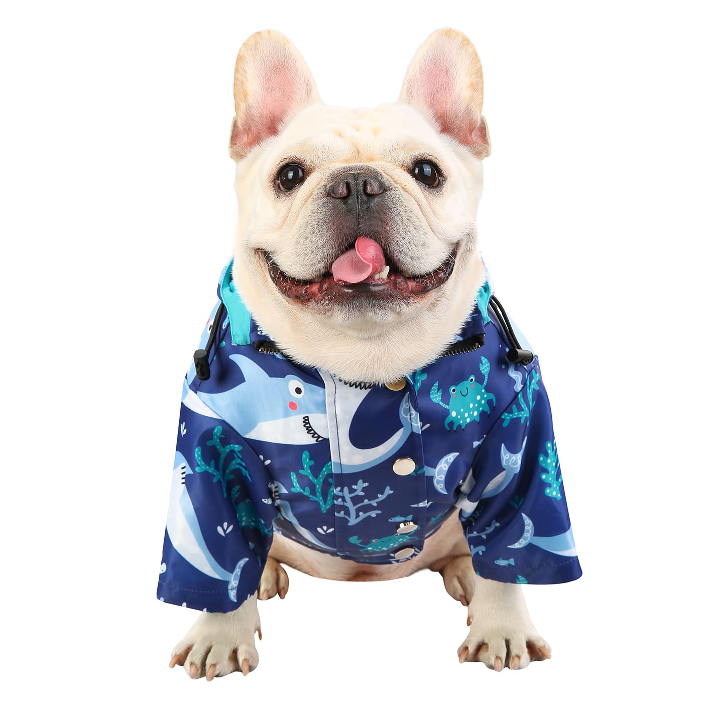 Hde Dog Raincoat Double Layer Zip Rain Jacket With Hood For Small To Large Dogs Sharks - L