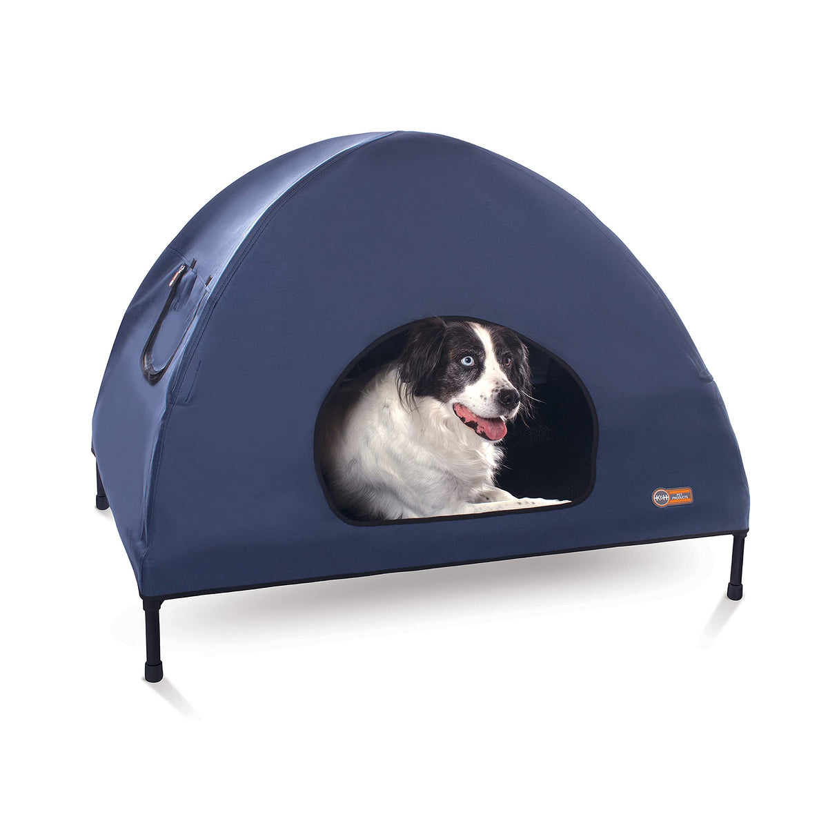 K&H Pet Products Pet Cot House for Large Dogs, Outdoor Elevated Dog Cot House, Enclosed Canopy, Window Flaps for Air Flow, Washa