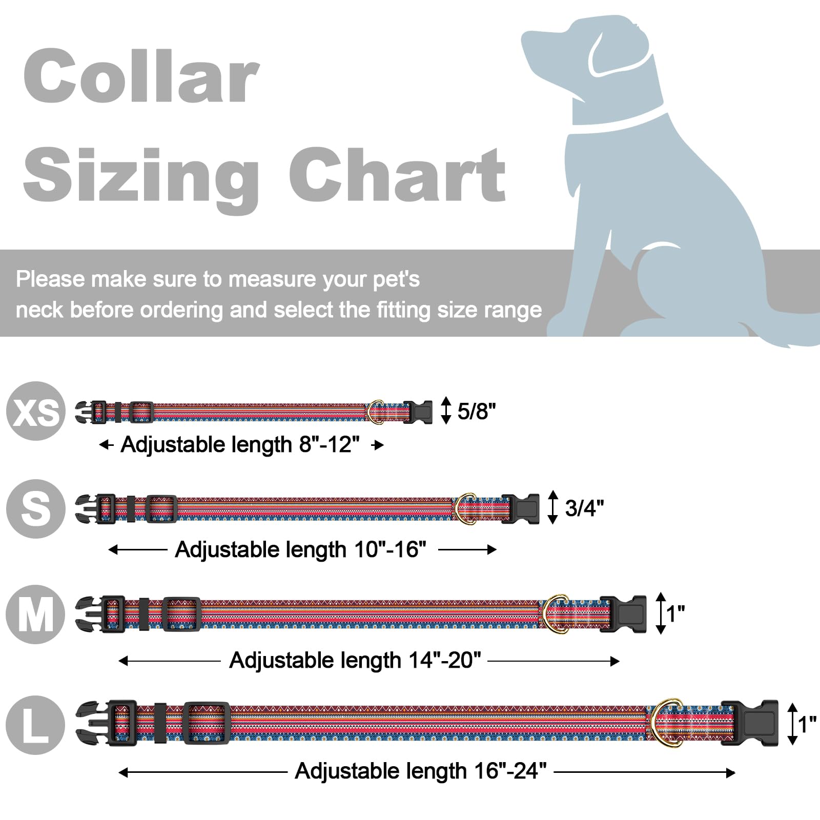 Rnivvi Dog Collar For Small Dogs, Cute Boho Heavy Duty Adjustable Puppy Collar With Quick Release Buckle For Girl & Female, Pet