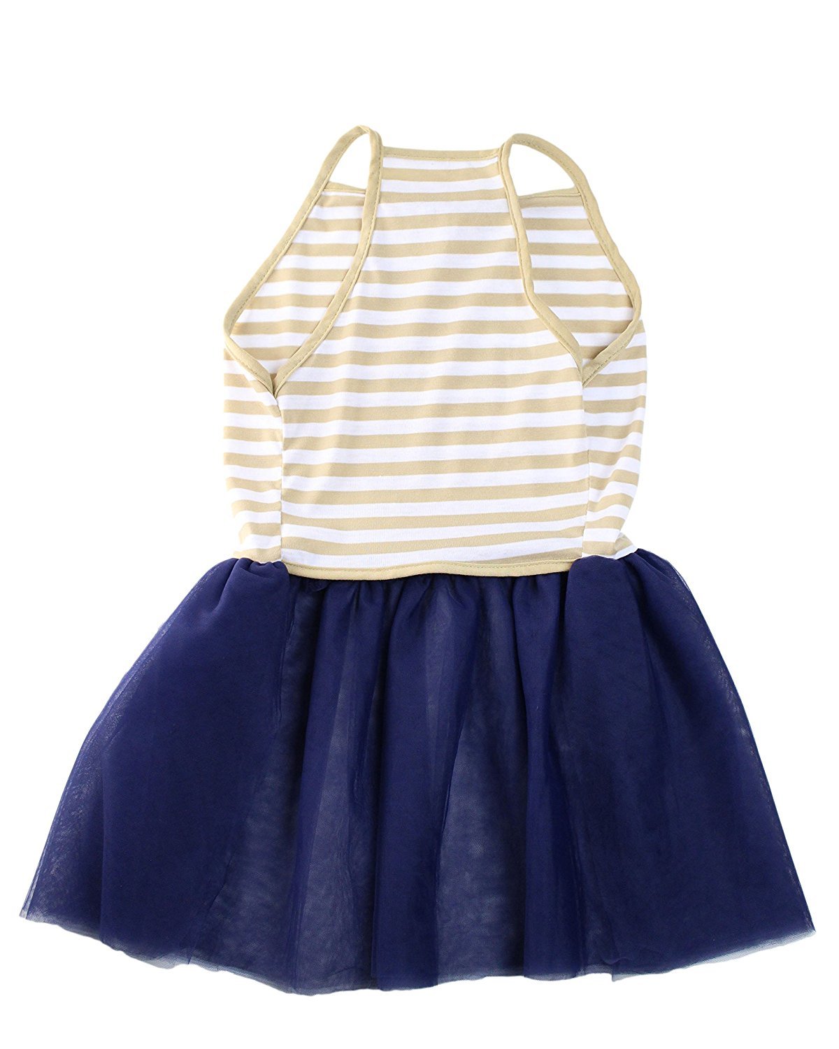 Midlee Elegant Tan & White Stripe Tutu Large Dog Dress (X-Large)