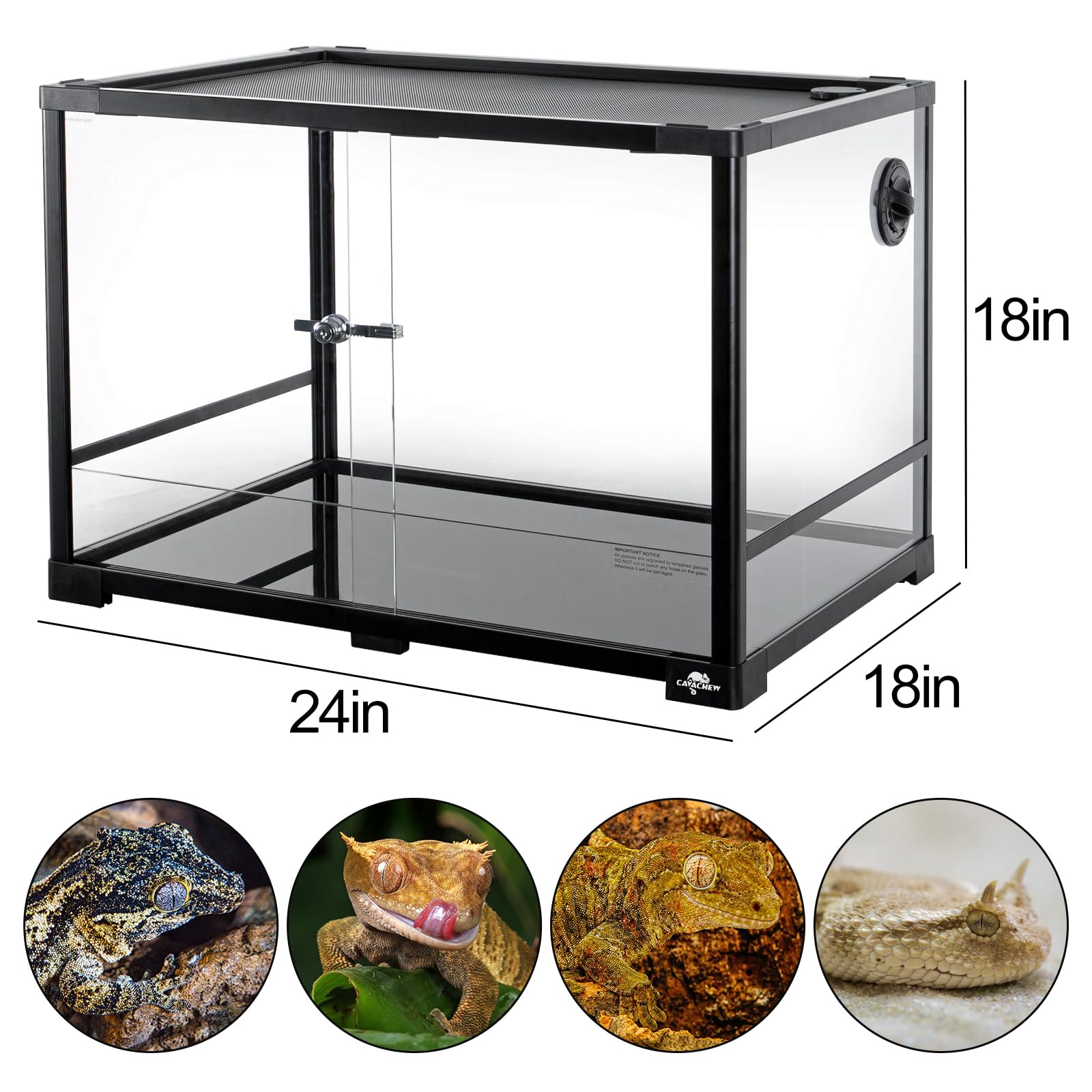 Cavachew 34 Gallon Reptile Tank, Glass Reptiles Terrarium 24'' X 18'' X 18'', Sliding Door, Top Ventilation, Cable Pass, Humidif