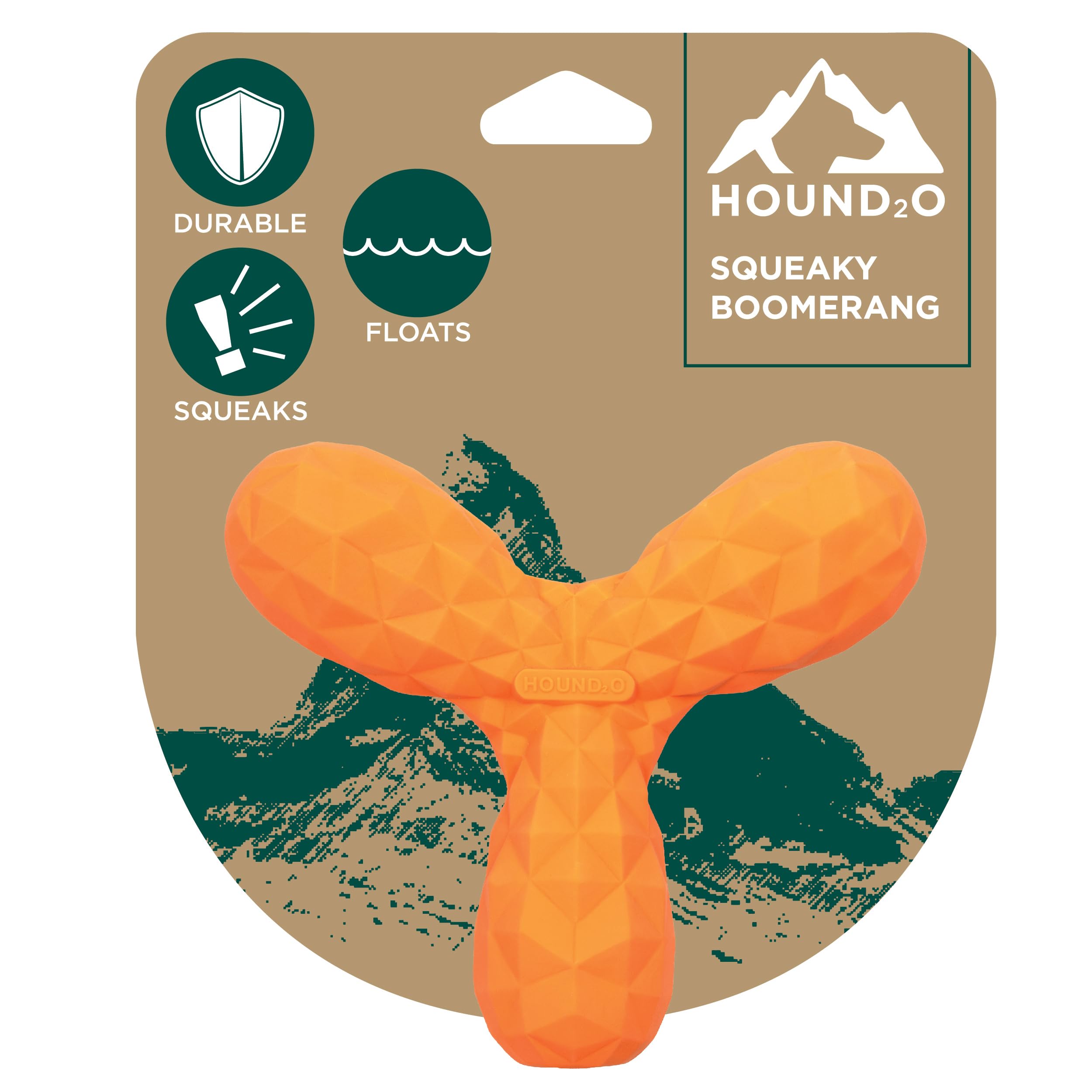 Hound2O Dog Toys - Squeaky Boomerang, Orange - Tough, Engaging, & Interactive For All Breeds- Chew, Chase, & Fetch - Durable Non