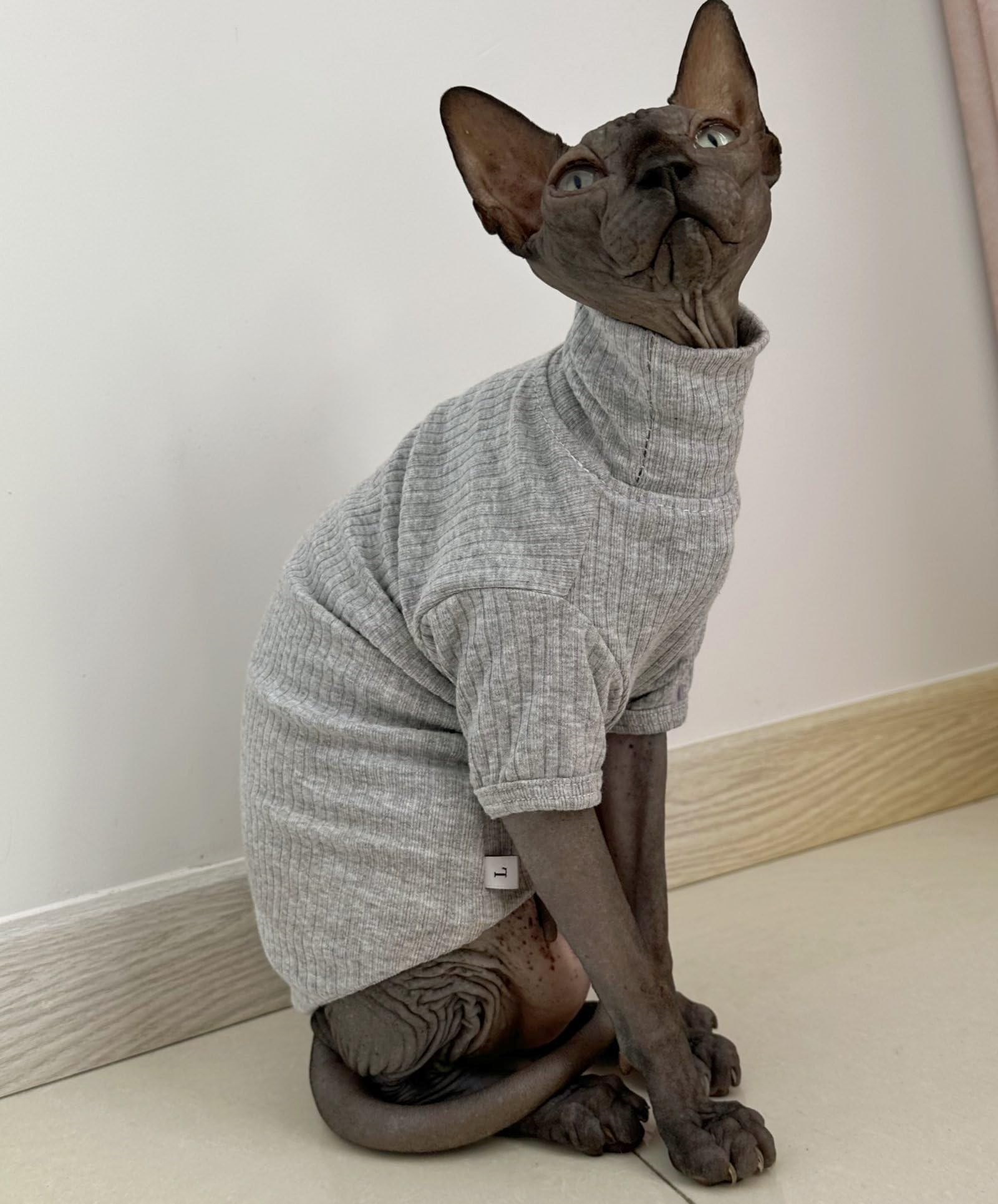 Sphynx Hairless Cats Shirt Cotton Cat Turtleneck Sweater Pullover Kitten T-Shirts With Sleeves Cat Pajamas Jumpsuit For Sphynx C