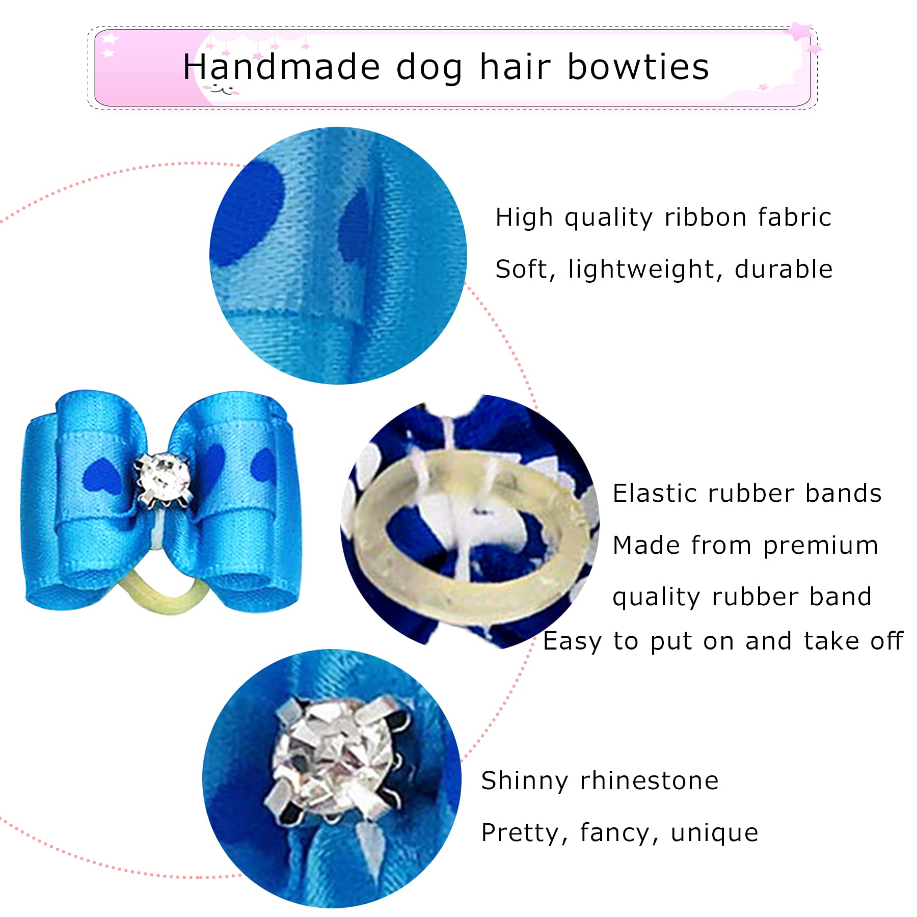 Jpgdn 50Pcs /25Pair Small Dog Hair Bows With Rubber Bands And Rhinestones Puppy Grooming Bows Doggies Cat Topknot Bowknot Pet Hair Accessories Color Random