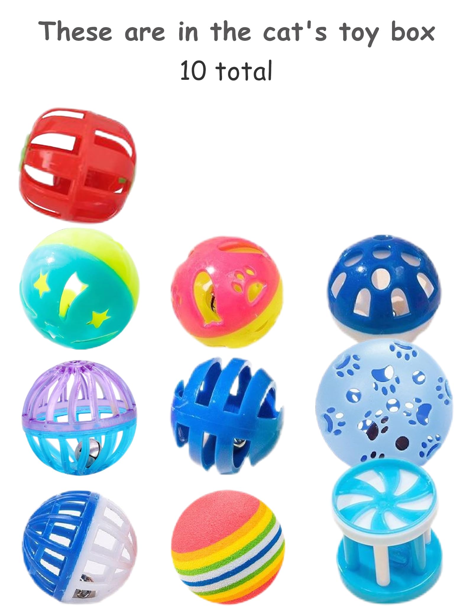 Heuhai 10 Pcs 1.5''~2.3'' Big Cat Toy Ball With Bell, Plastic Lattice Jingle Balls, For All Breed Sizes