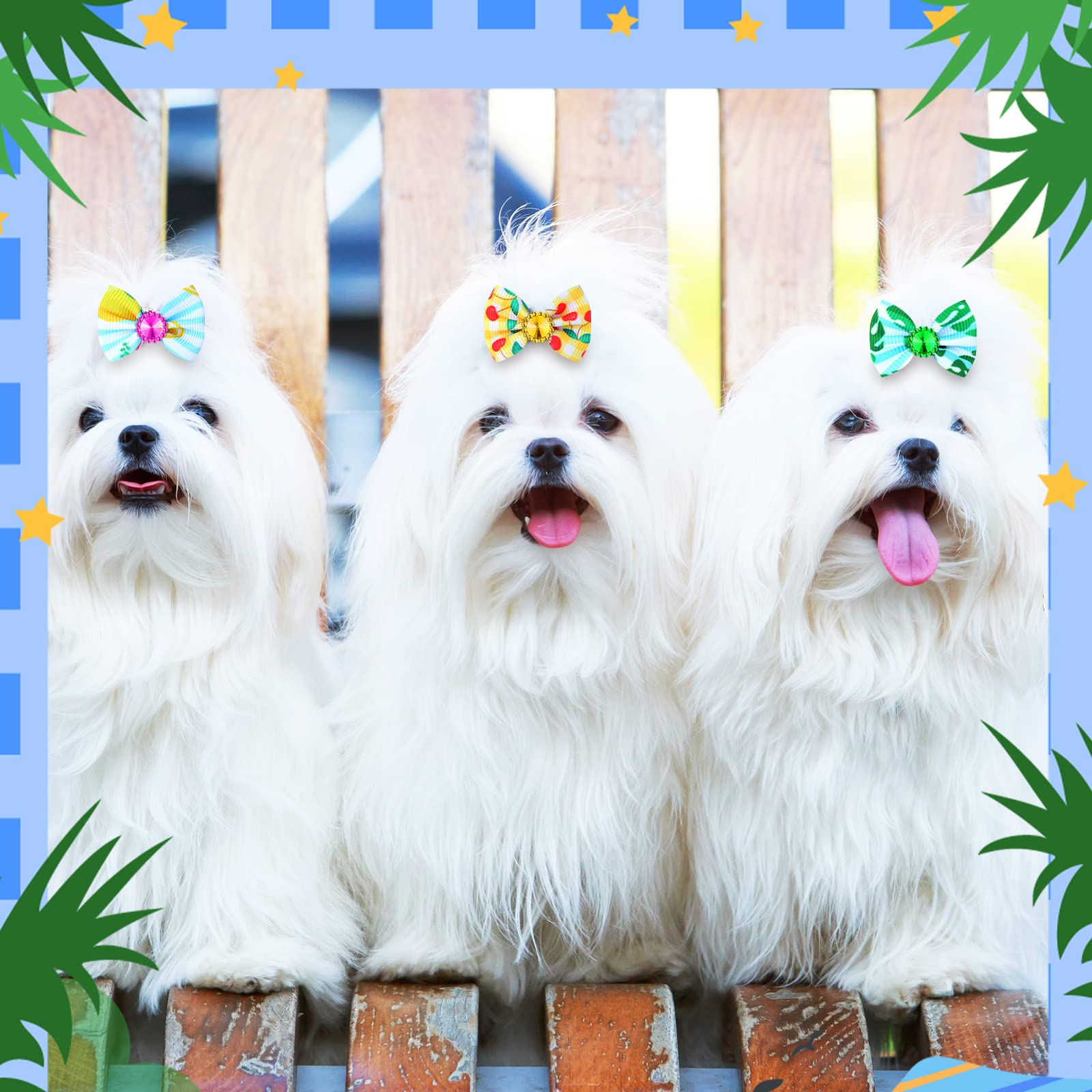 Sadnyy 240 Pcs Summer Spring Dog Hair Bows With Rubber Bands Rhinestone Grooming Dog Puppy Bows For Girls Boys Dogs Cute Ear Bow