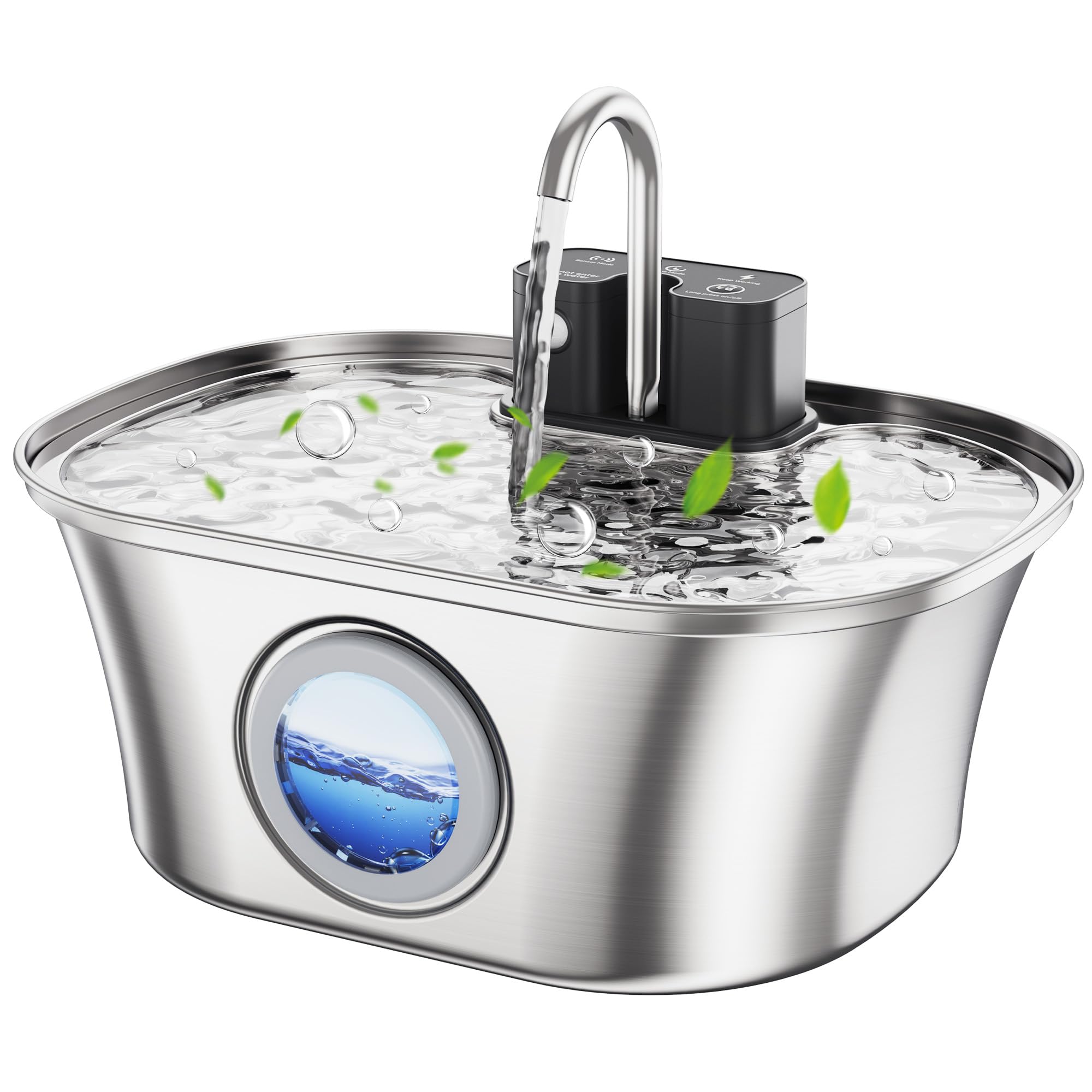 Fwmb Cat Water Fountain Wireless - Battery Operated Stainless Steel Cat Fountain, Automatic Cordless Pet Water Fountain Indoor, 