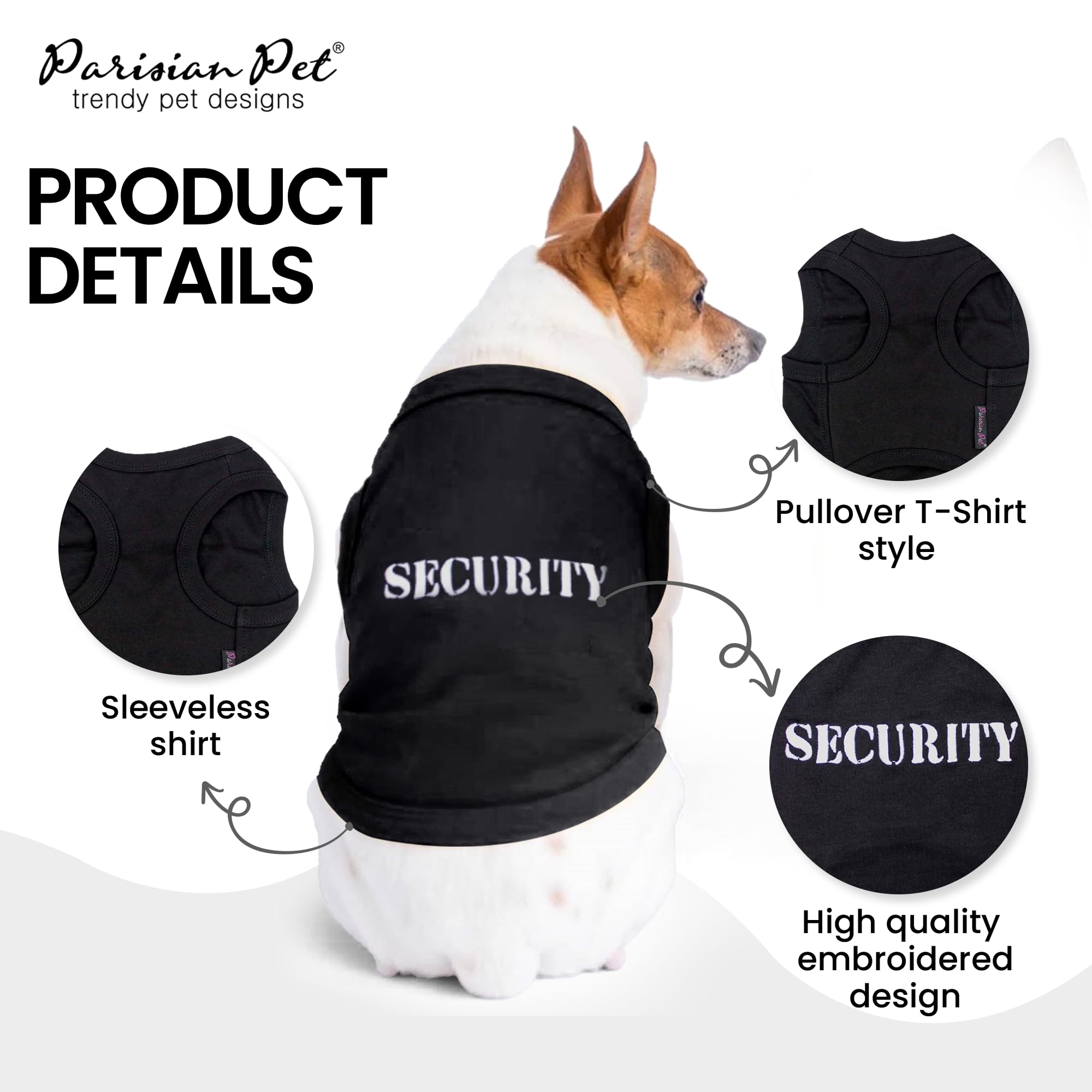 Parisian Pet Dog T-Shirt With Embroidered 'Security' Word - 100% Cotton, Breathable Dog Security Shirt - Sleeveless Pet Vest - Machine Washable Dog Shirt For Large Dogs, 2Xl
