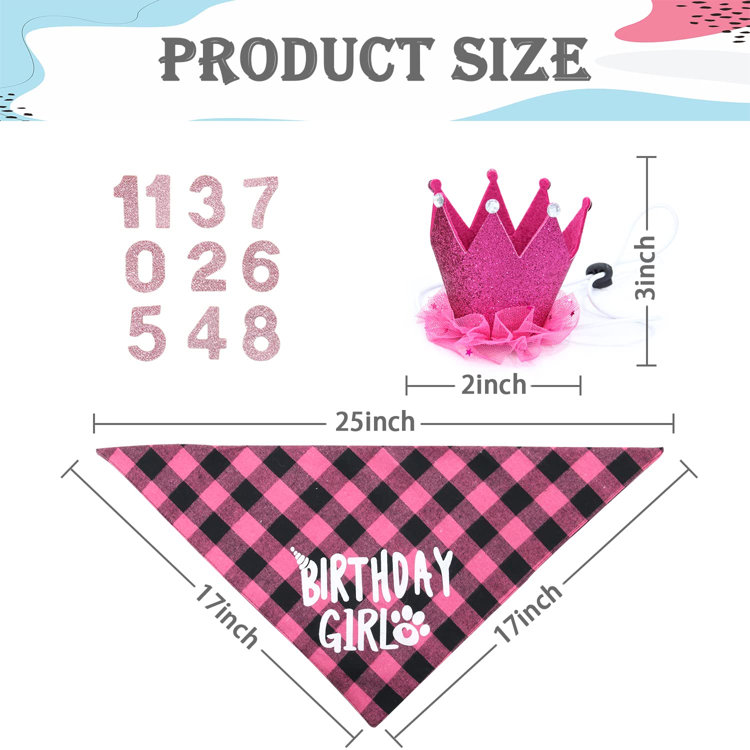 Dog Birthday Bandana - Girl Dog Birthday Hat With Number - Dog Birthday Supplies For Small And Medium Dog Pet
