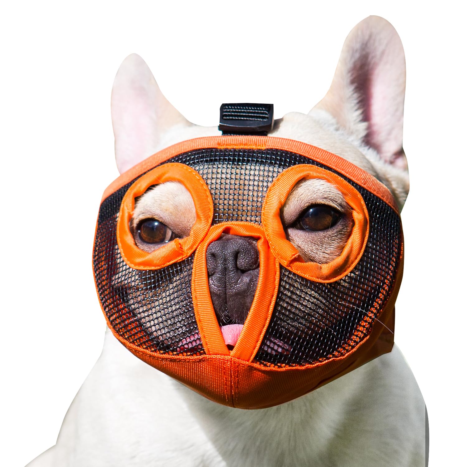 Jyhy Short Snout Dog Muzzles- Adjustable Breathable Mesh Bulldog Muzzle For Biting Chewing Licking Grooming Dog Mask,Orange N-S