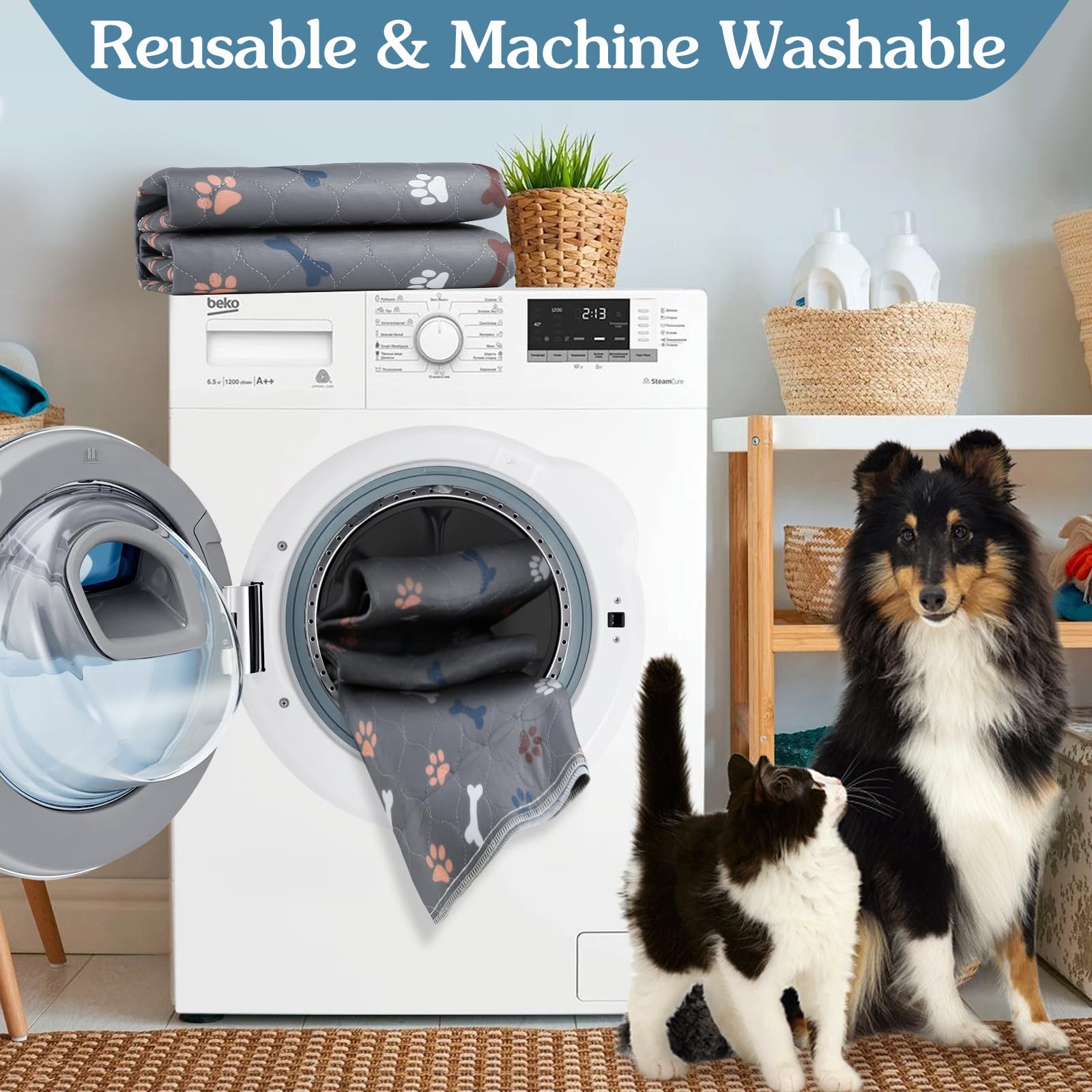 Baodan Washable Pee Pads For Dogs 72'X72', Reusable Puppy Pads Extra Large Upgrade Non-Slip Dog Pee Pads Super Absorbency Training Pads Quick Dry Whelping Pads For Dog Playpen, Protects Floor Sofa Bed