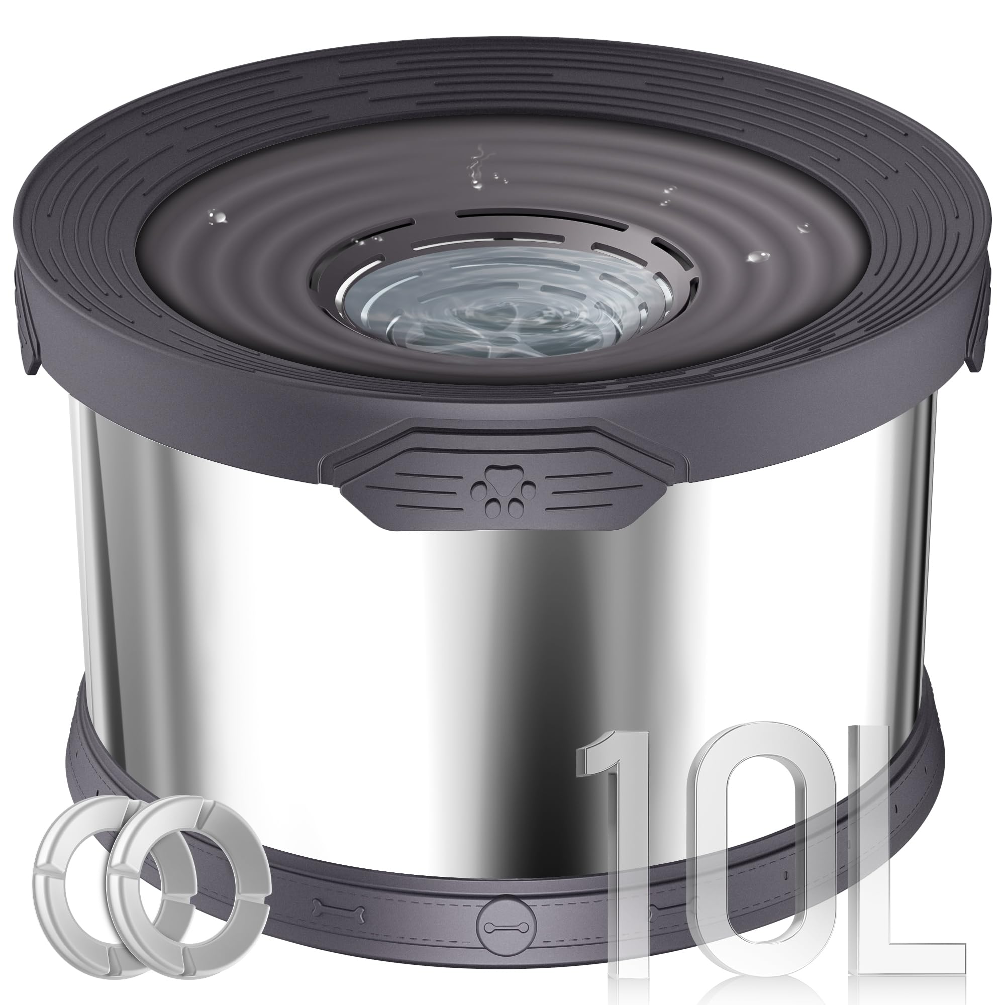 Upsky Dog Water Bowl No Spill 10L Stainless Steel, 2.6 Gallon Large Capacity Spill-Proof Dog Bowls, Non-Slip Slow Drinking Anti-