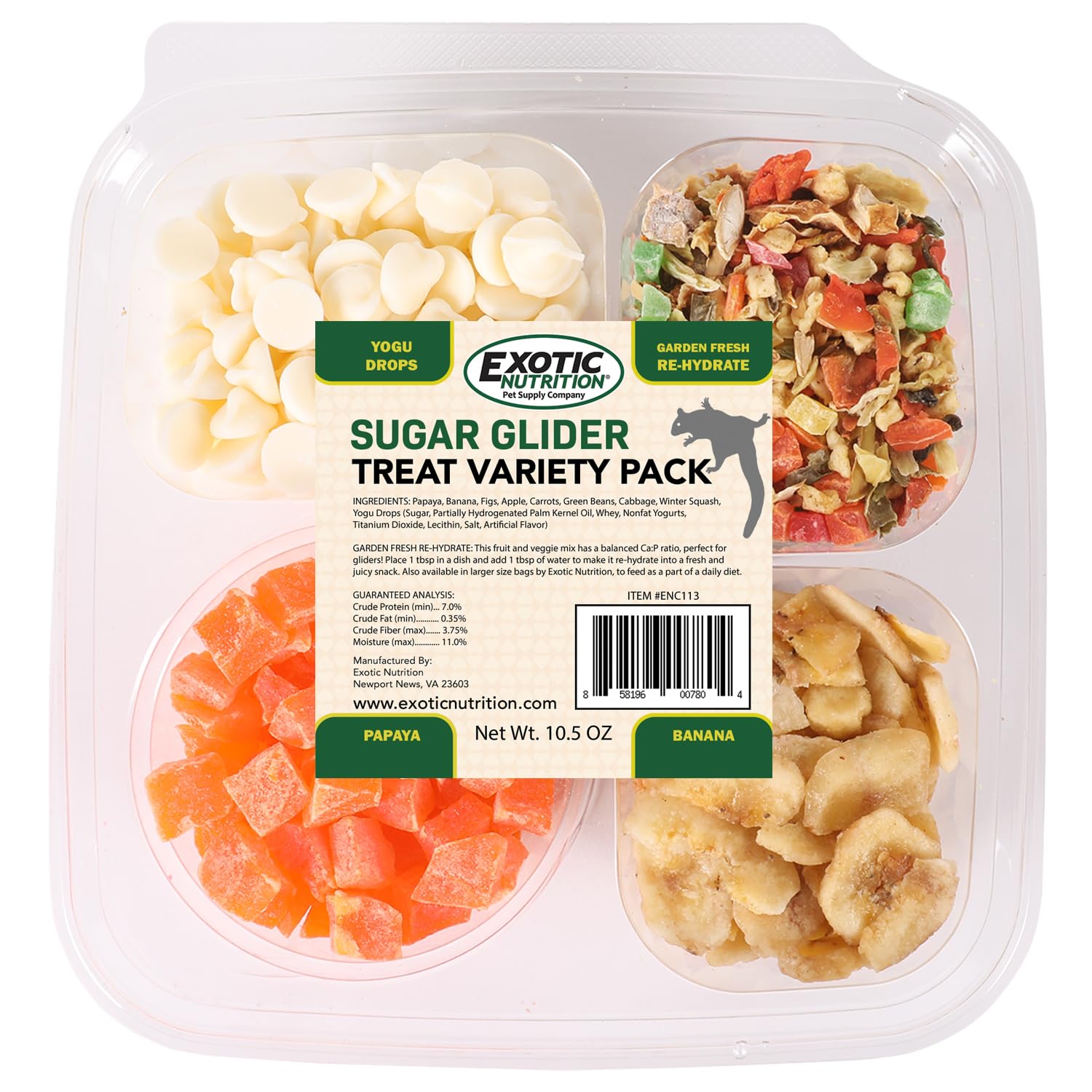 Exotic Nutrition Sugar Glider Treat Variety Pack (9.5 oz.) - Healthy Natural Sugar Glider Treat Assortment - Yogu Drops, Mango, 
